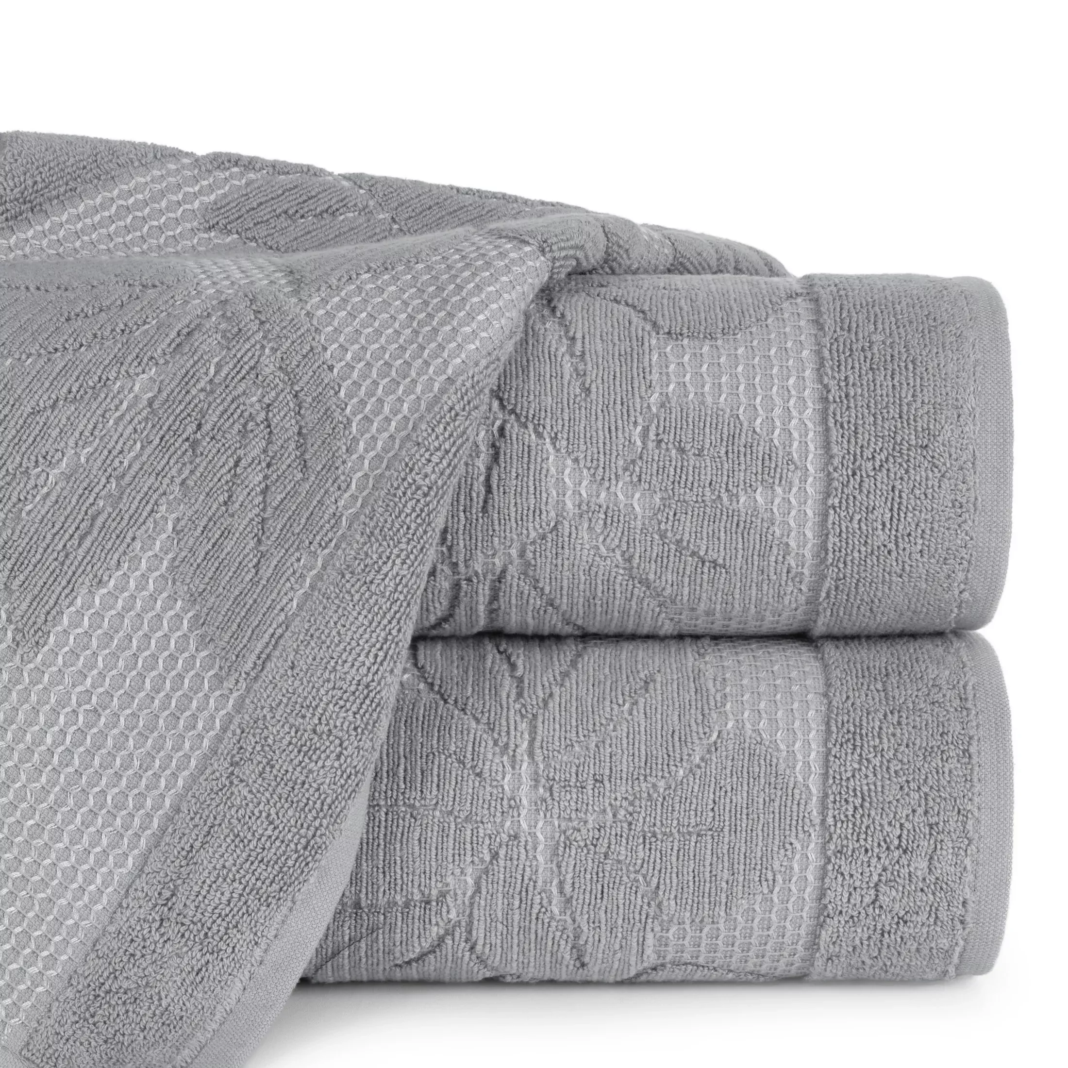 Ręcznik do rąk 30x50 cm bawełniany kolor stalowy z wytłaczaną bordiurą w kwiaty 500 g/m2 ROSE
