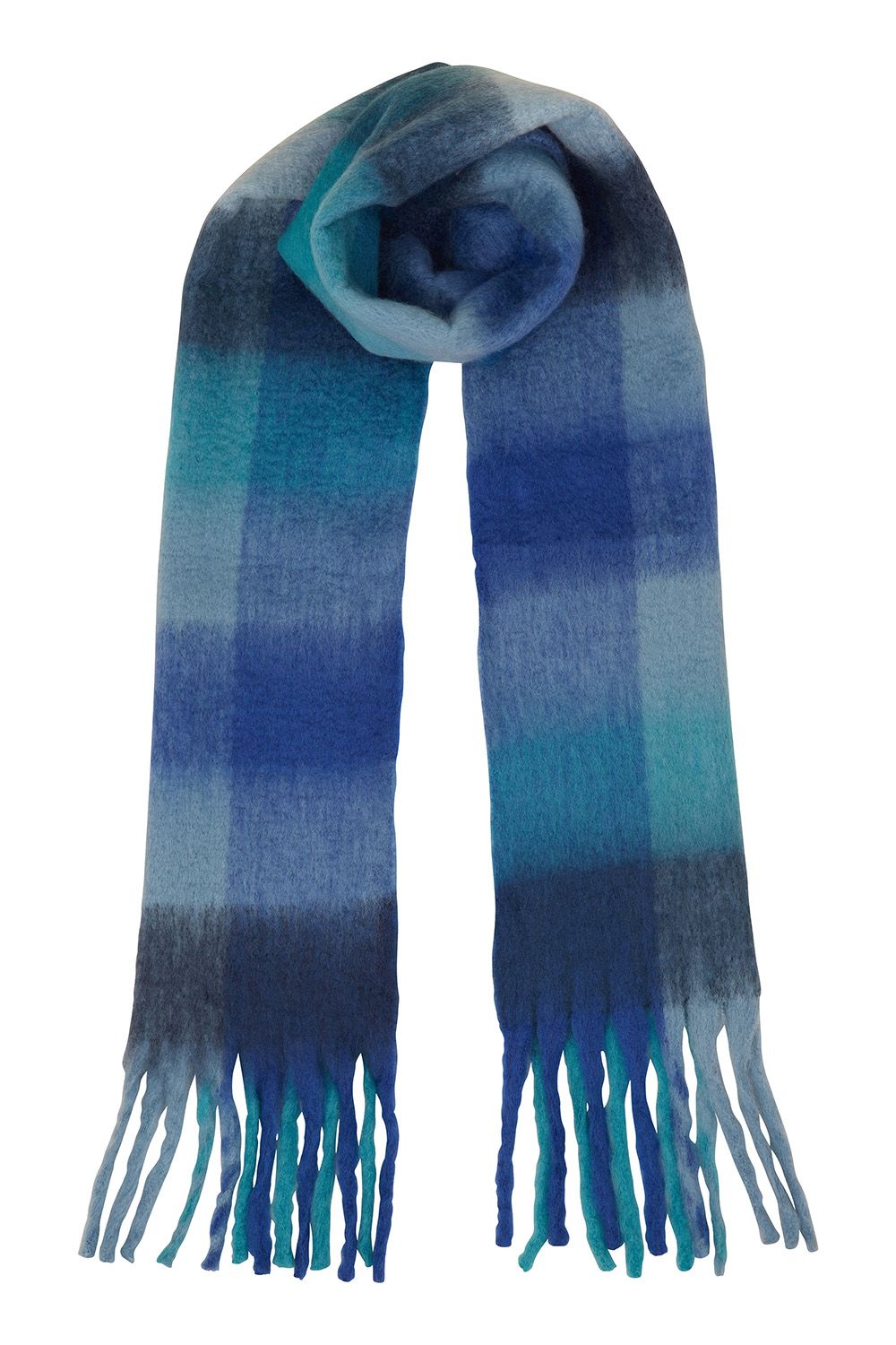 Yumi Blue Check Soft Tassel Scarf