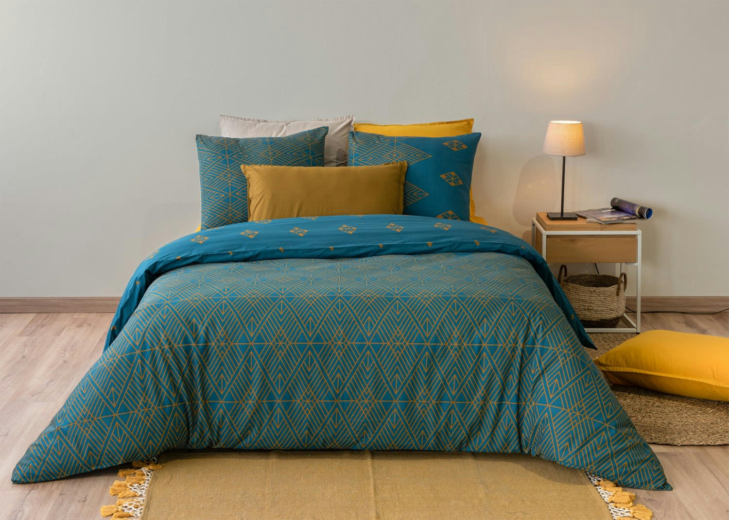 SHADOW - Parure housse de couette percale de coton vert 220x240 cm