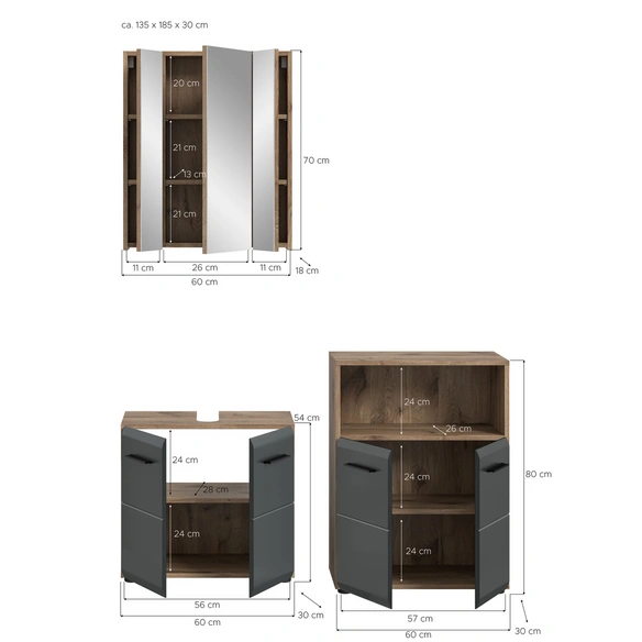 Badmöbel-Set, BxHxT: 135 x 185 x 30 cm, 3-teilig