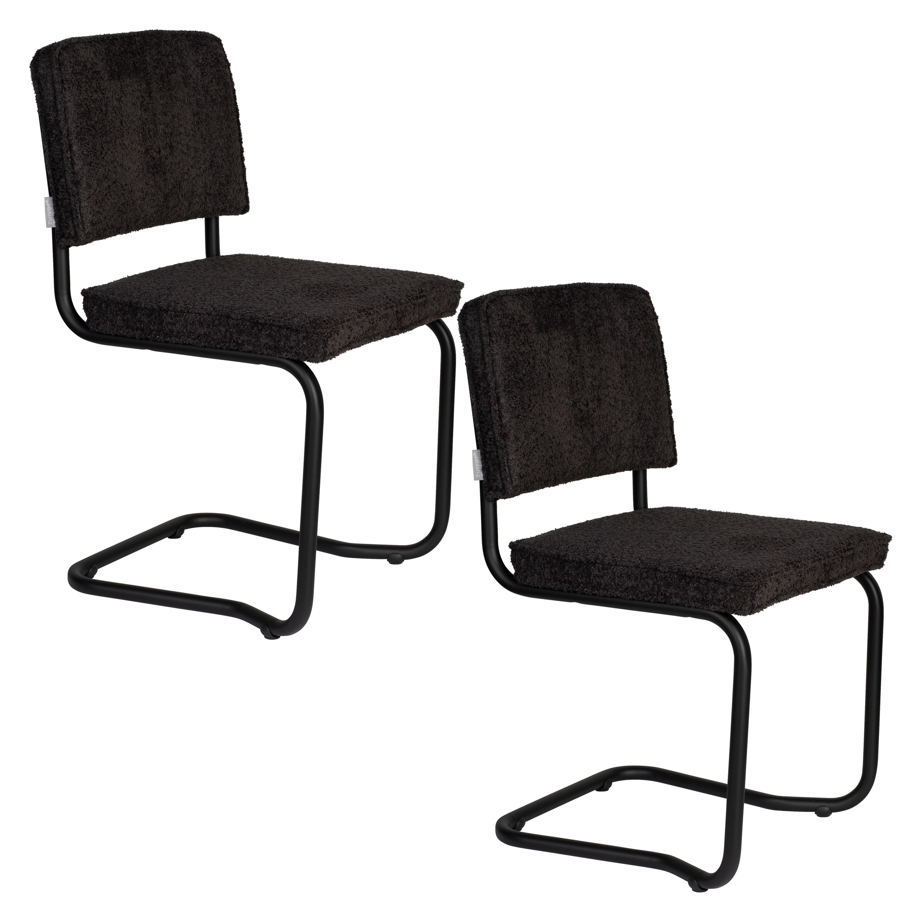 Zuiver Ridge Kink Soft Eetkamerstoelen Zwart - Set van 2