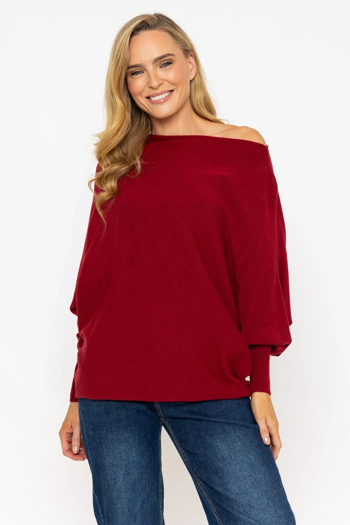 Burgundy Batwing Knit Jumper