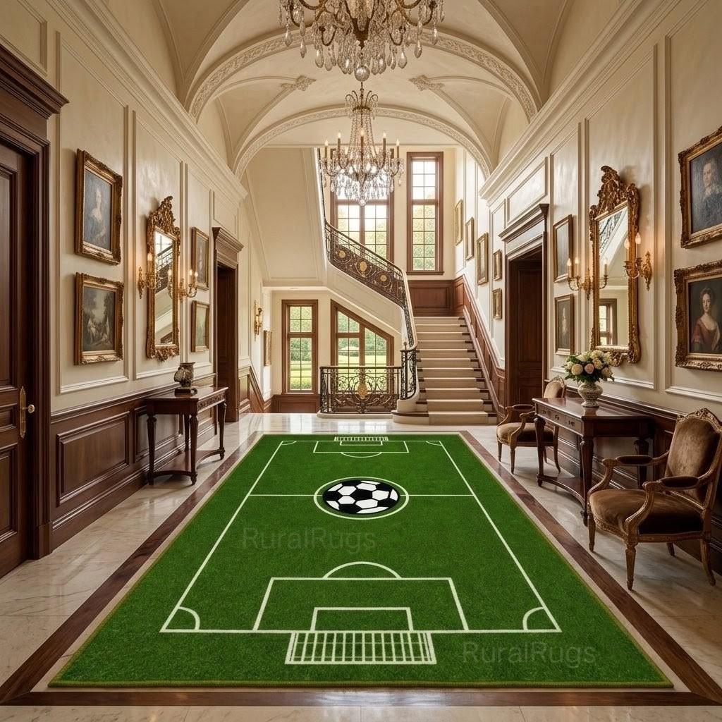 Soccer Field Rug, Football Rug for Boys Room, Green Sports Rug, Kids Playroom Carpet, Soccer Lover Gift, Wool Area Rug, Sports Decor
