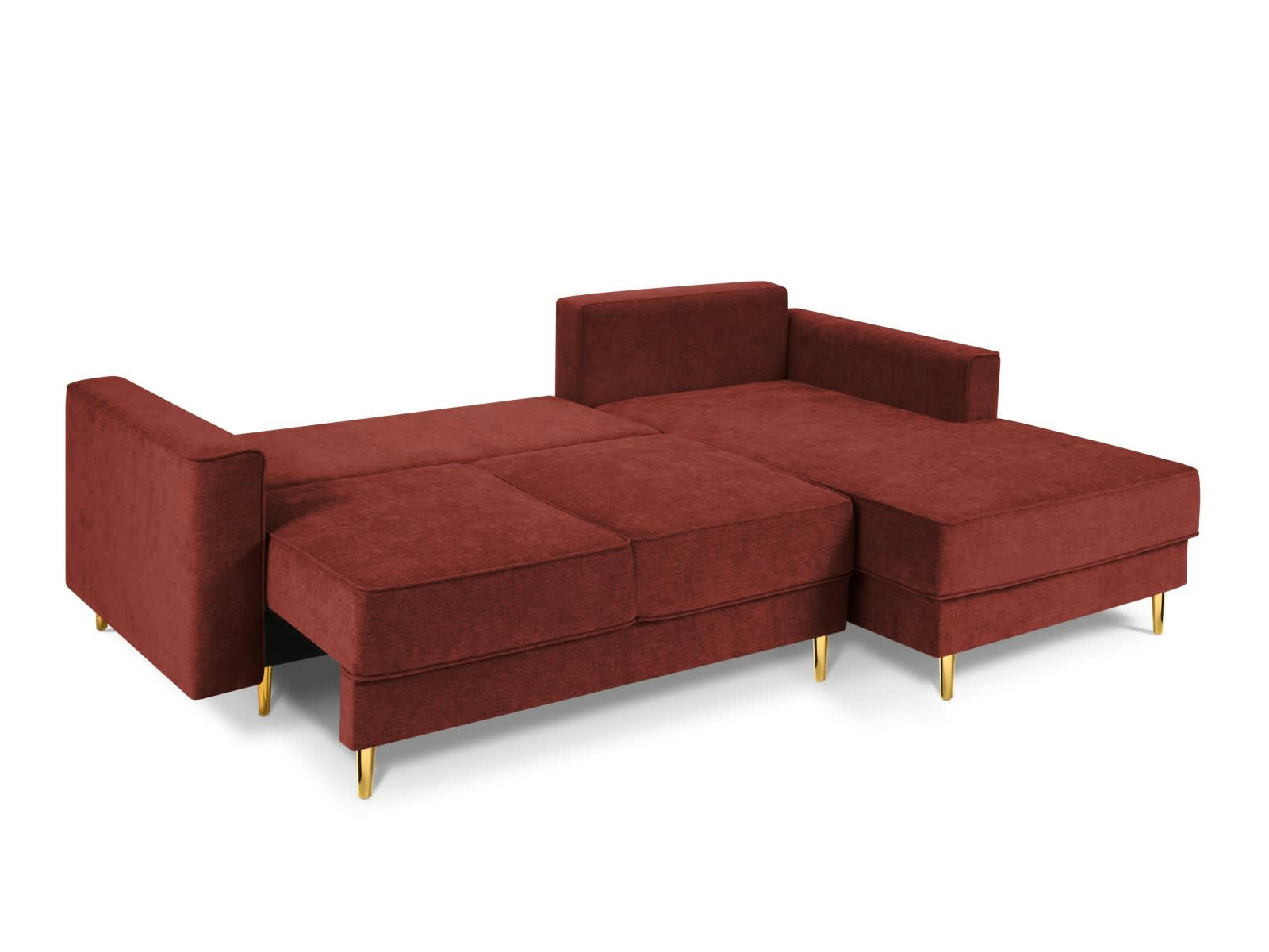 DUNAS - Canapé d'angle 4 places en tissu structuré rouge