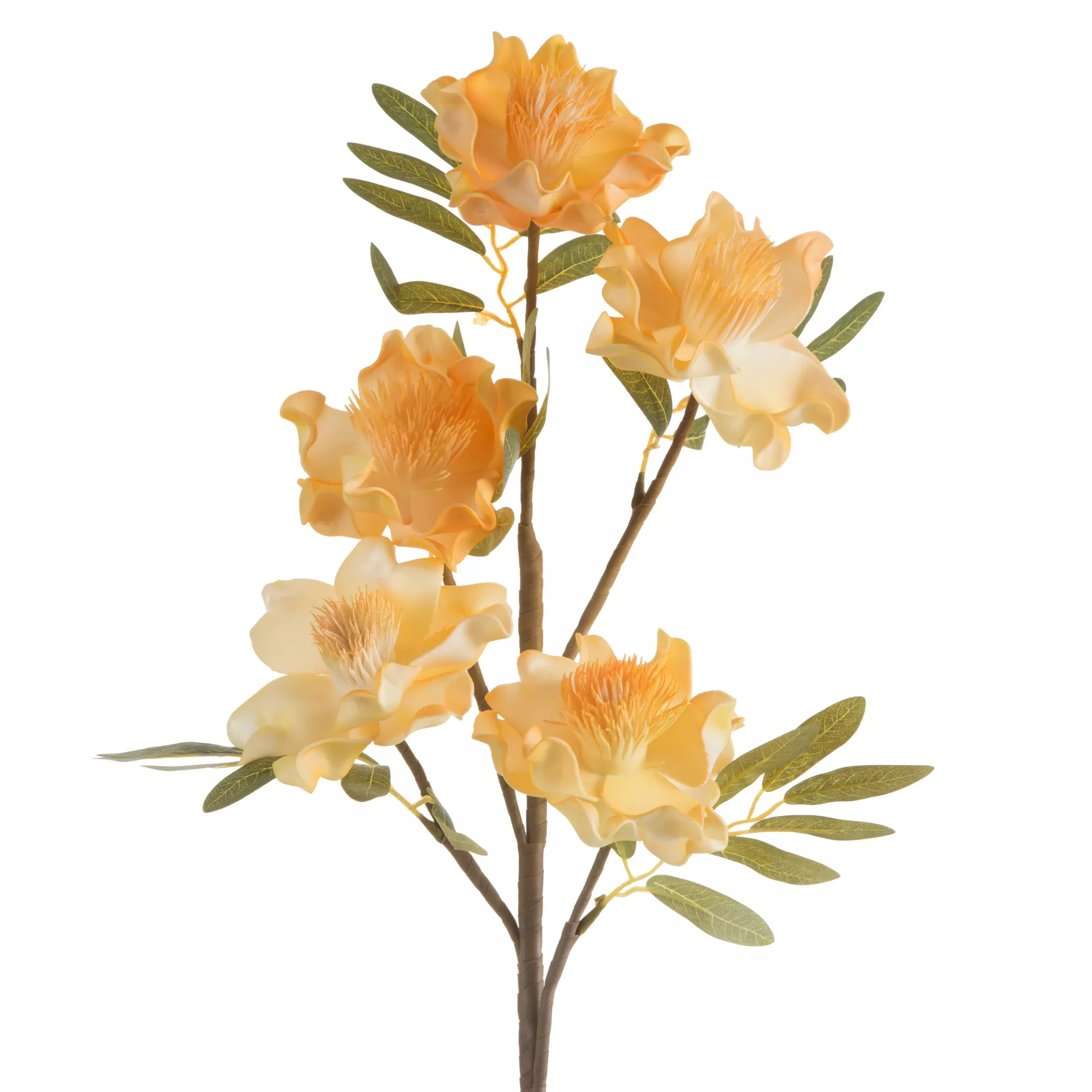 Kwiat sztuczny magnolii pomarańczowo, żółty z plastycznej pianki foamiran 89 cm