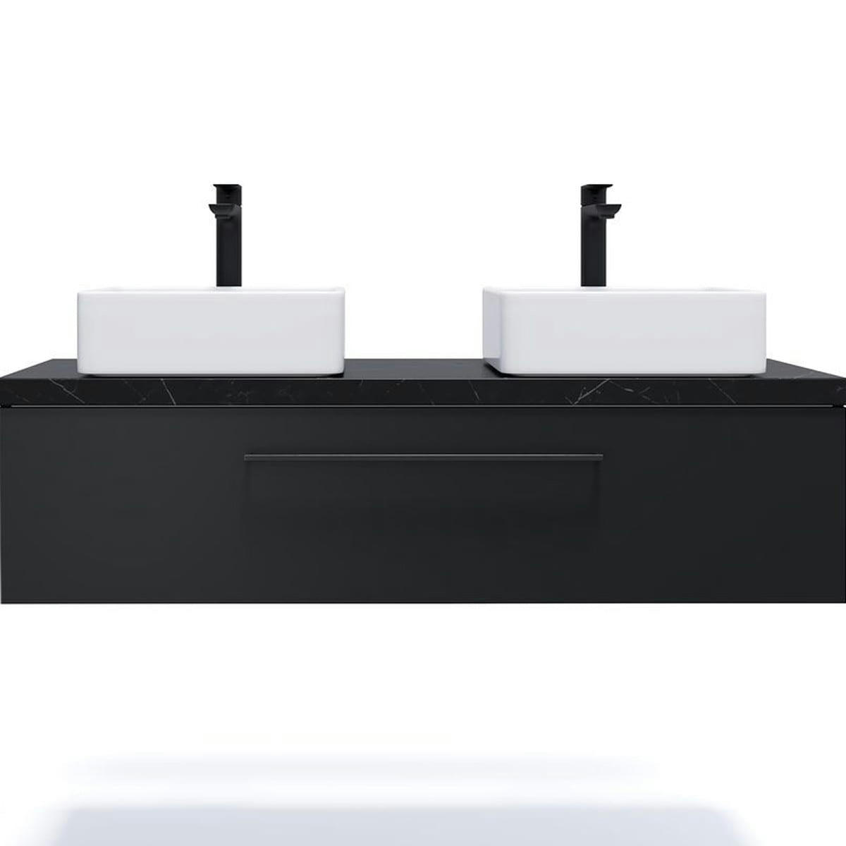 GLASGOW - Meuble salle de bain 2 vasques posées 120cm 1 tiroir Noir