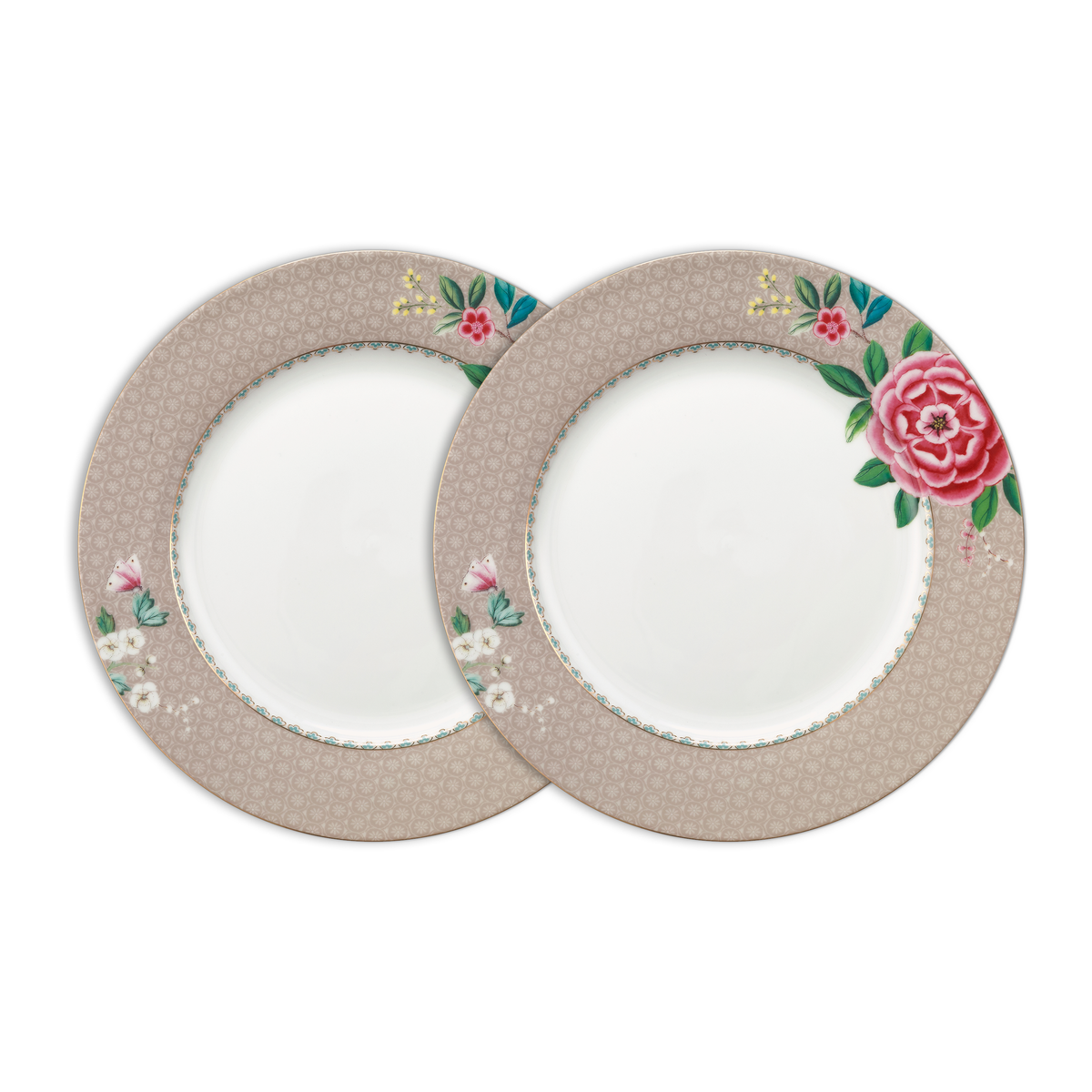 Pip Studio Blushing Birds Dinerborden - Servies - Set van 2 borden - Khaki - 26.5cm