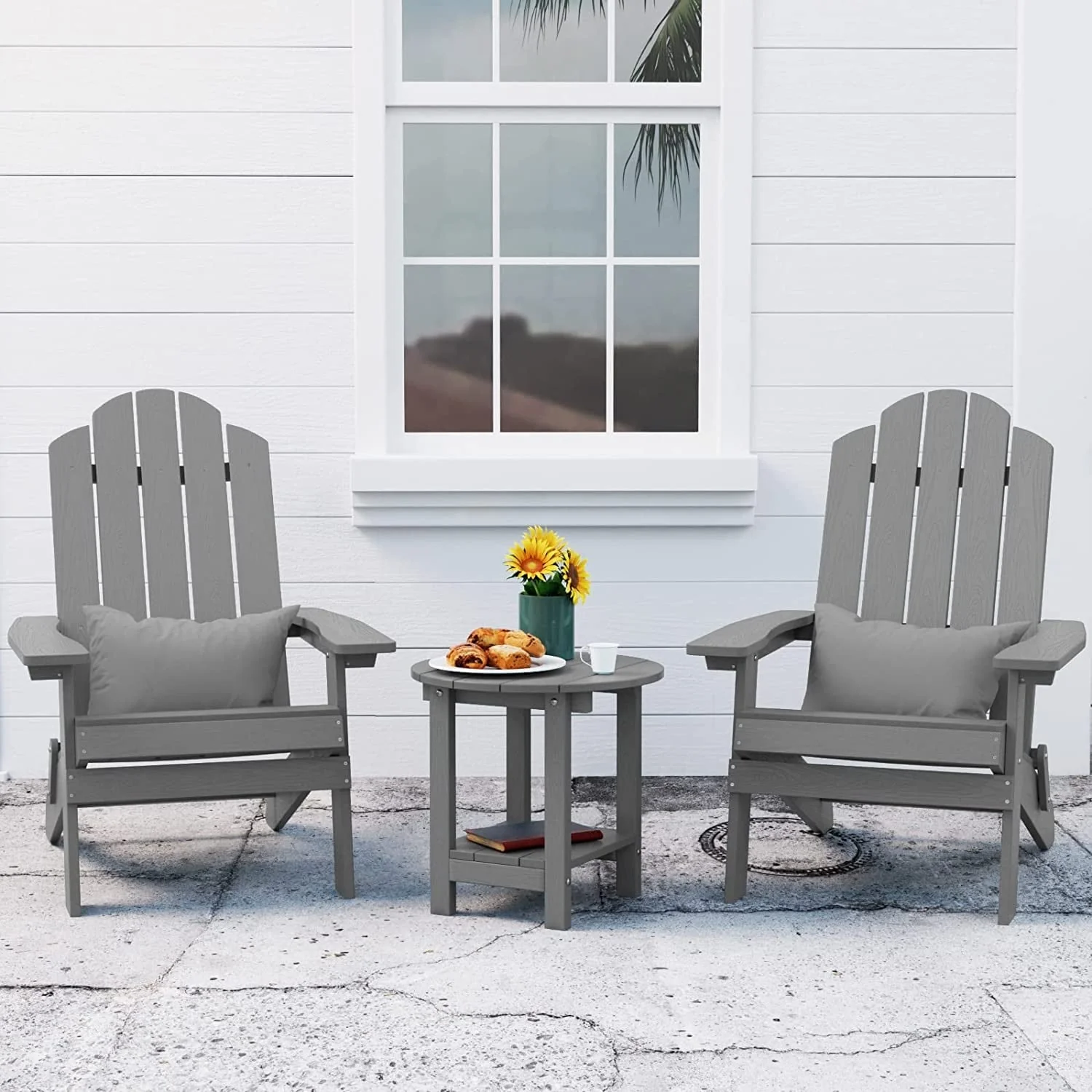 WINSOON 3-Piece All Weather HIPS Outdoor Folding Adirondack Chairs and Table Set