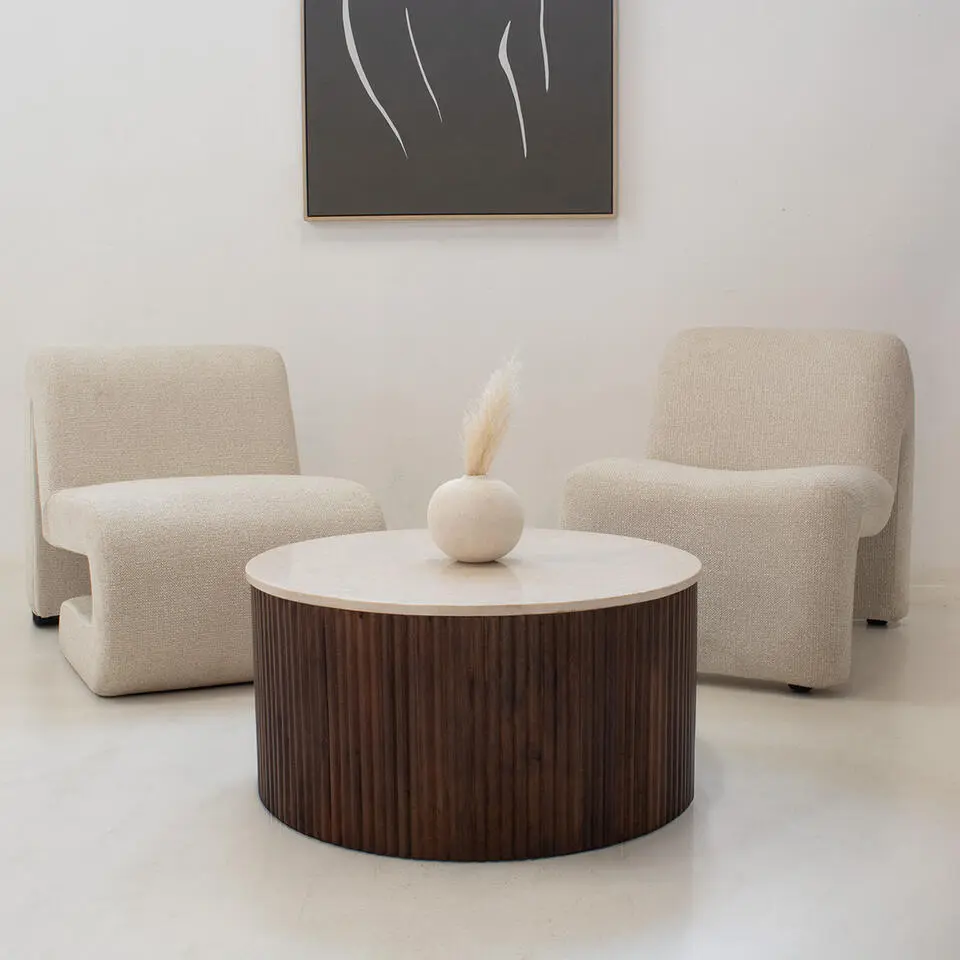 Salontafel Marmer Donkerbruin Mangohout - 70x70x35cm - Davi