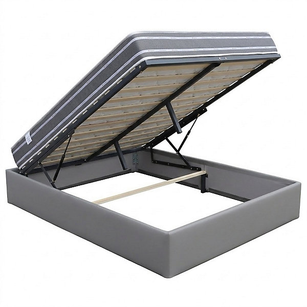 Ensemble Lit Coffre et Matelas 180x200 cm - Couleur : Gris - Matelas Ferme Très Respirant Tissu