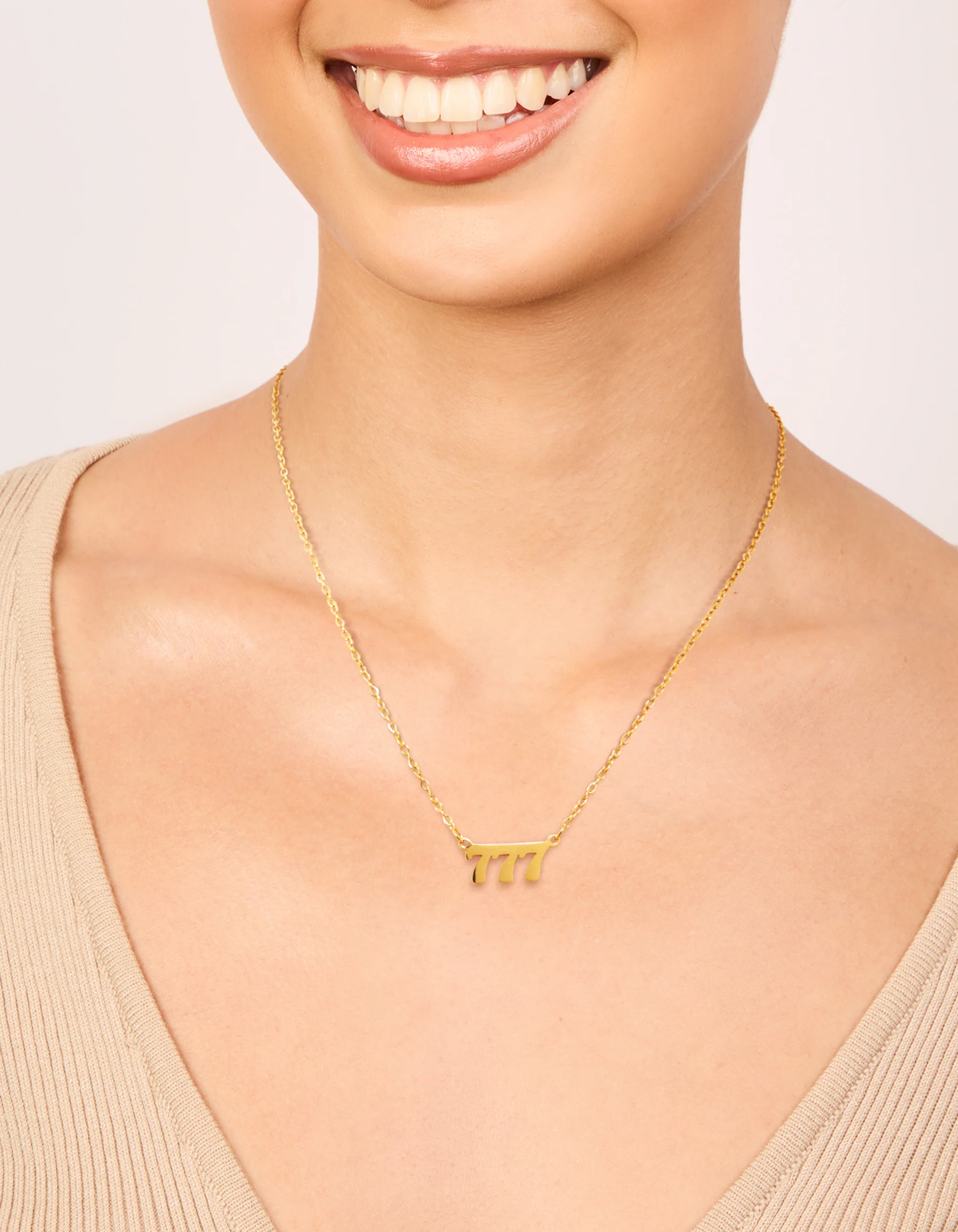Waterproof Gold Plated Stainless Steel Angel Number 777 Necklace