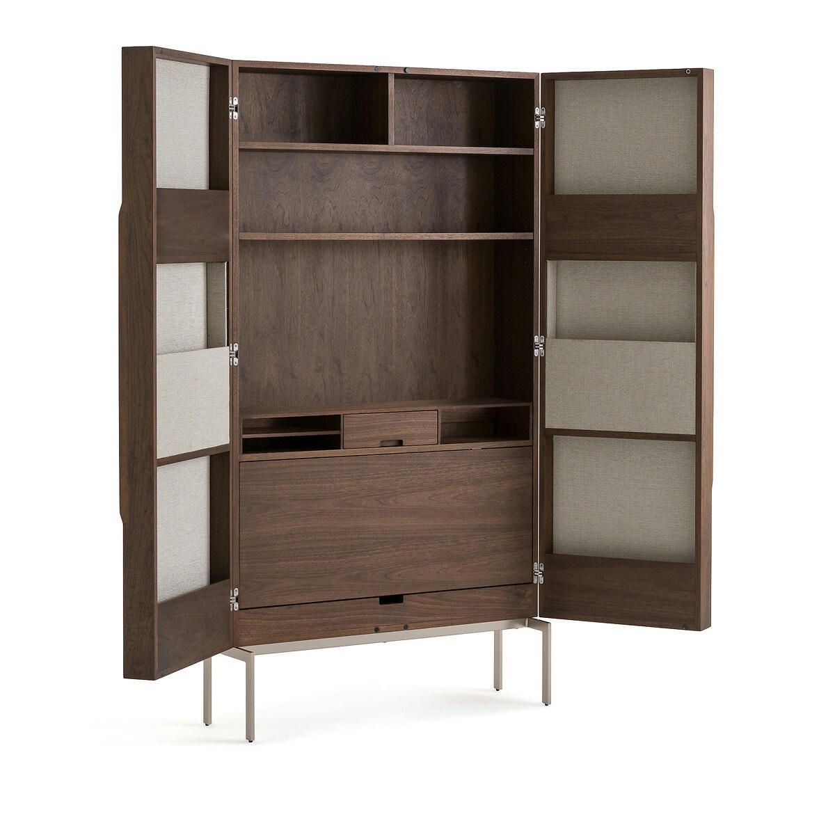 Bureau armoire noyer tissu et nickel satiné, Omid
