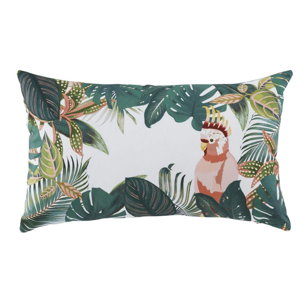 CALEEN - Coussin imprimé vert olive, écru et vert 30x50