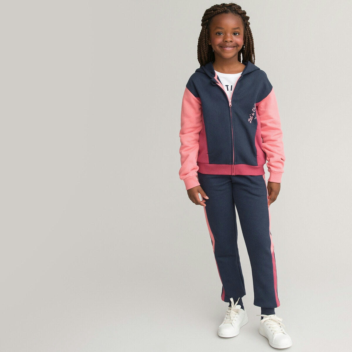 Sweat zippé à capuche color block en molleton