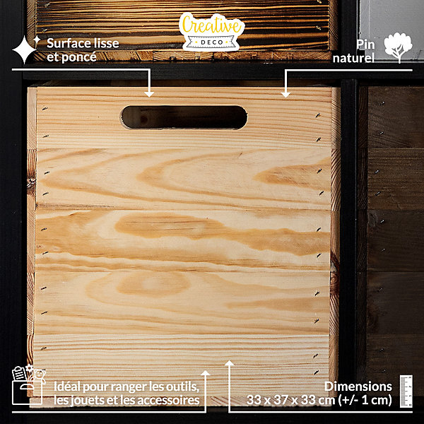 Creative Deco Caisse en Bois Naturel Compatible étagères KALLAX et EXPIDIT 33 x 37 x 33 cm - Cube de Rangement - Kallax Rangement