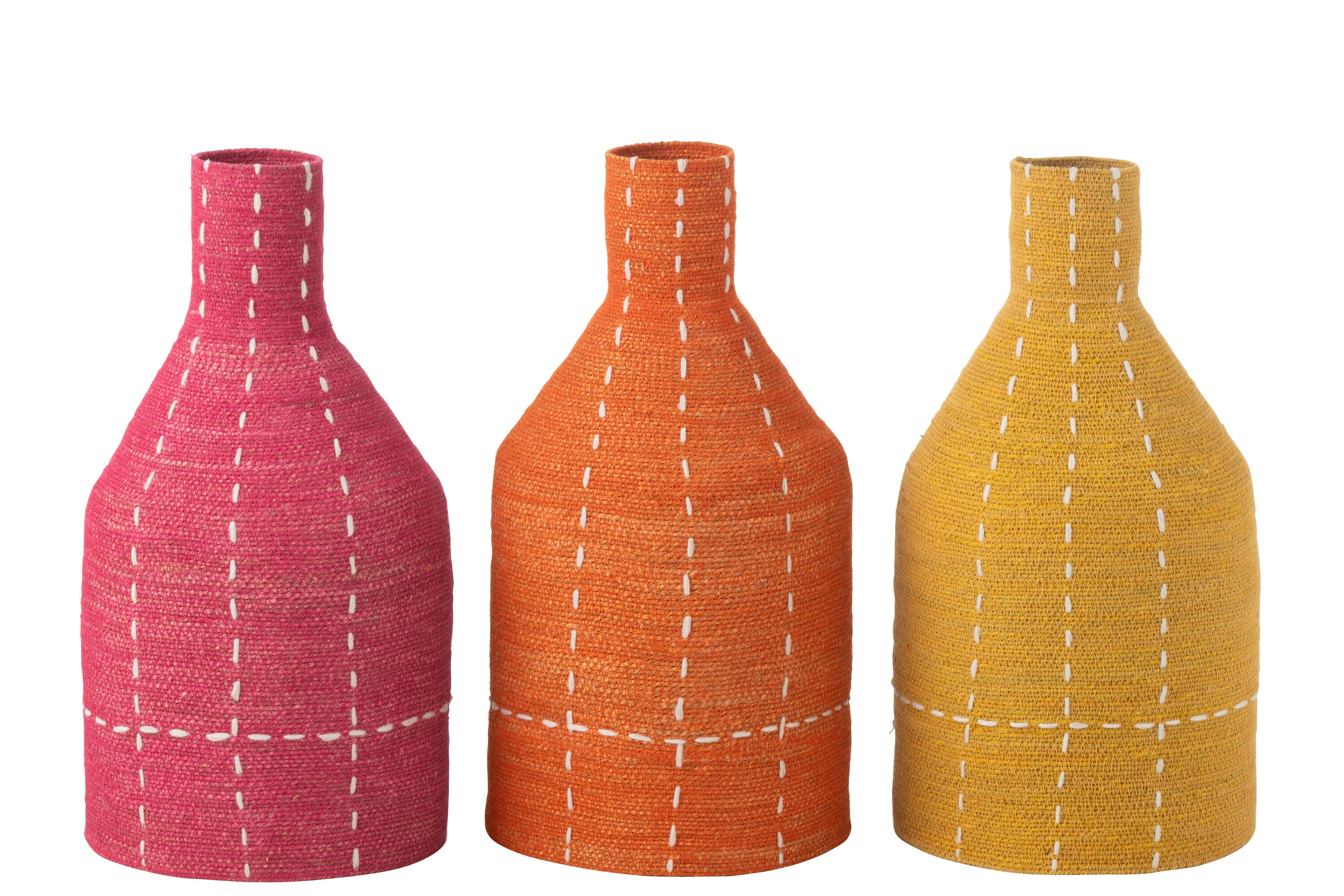 J-Line vaas Strepen - riet - roze/oranje/geel - 3 stuks - 50 cm hoog