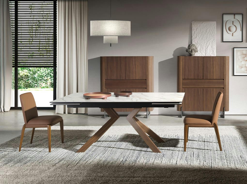 - Table à manger à rallonge rectangulaire marbre porcelaine