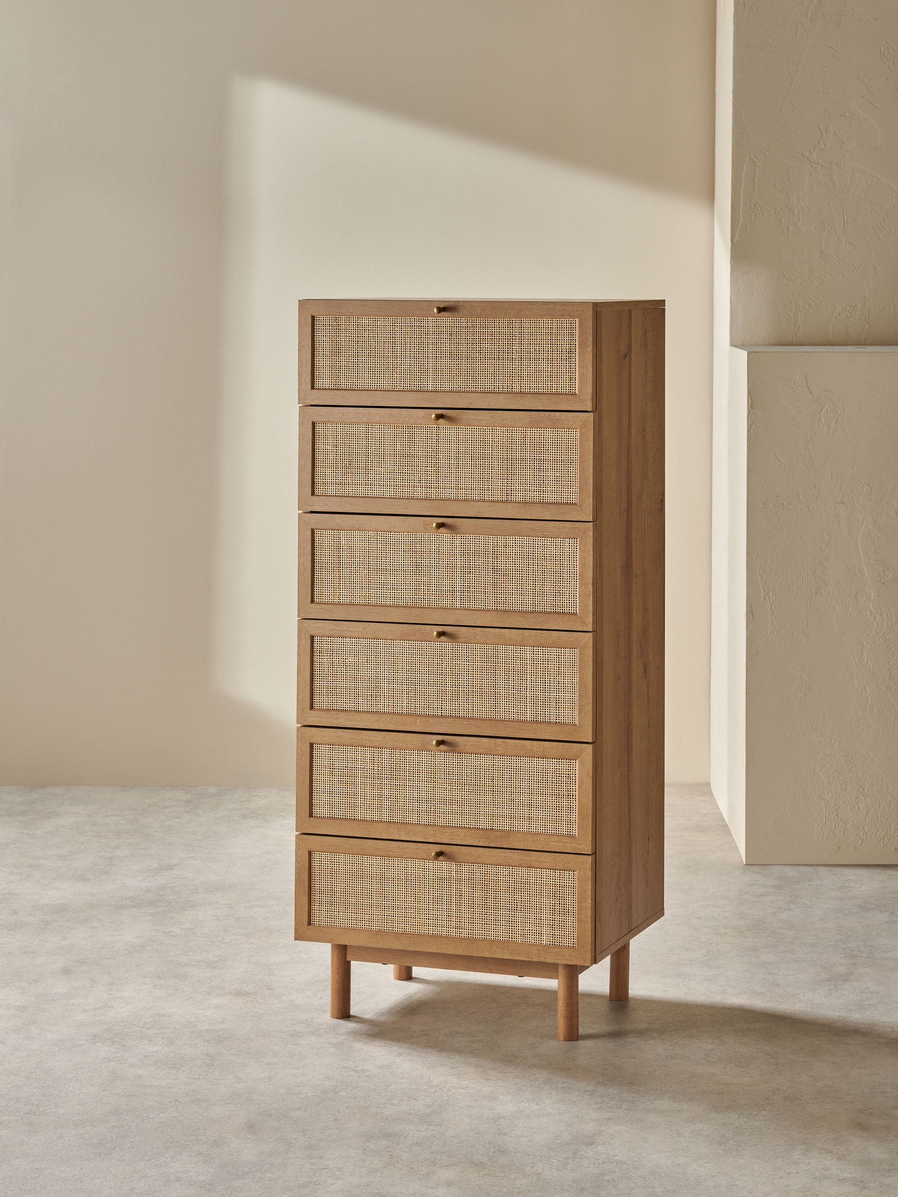 Pavia Rattan 6 Drawer Chest of Drawers in Oak Effect 1