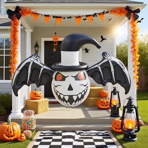NNETM Halloween Inflatable Skull Bat with Hat