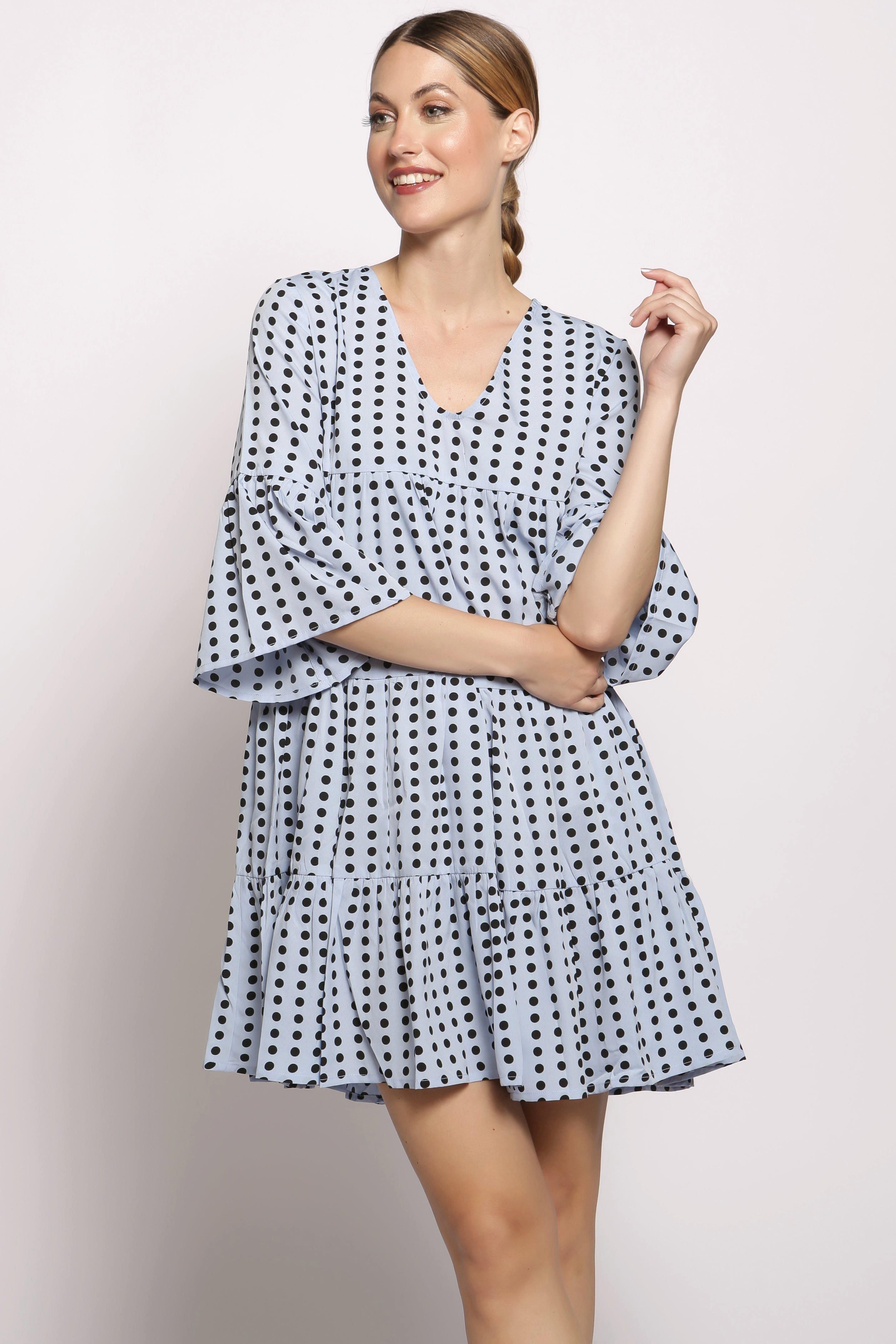 Cutie London Pale Blue Spot Tiered Smock Dress