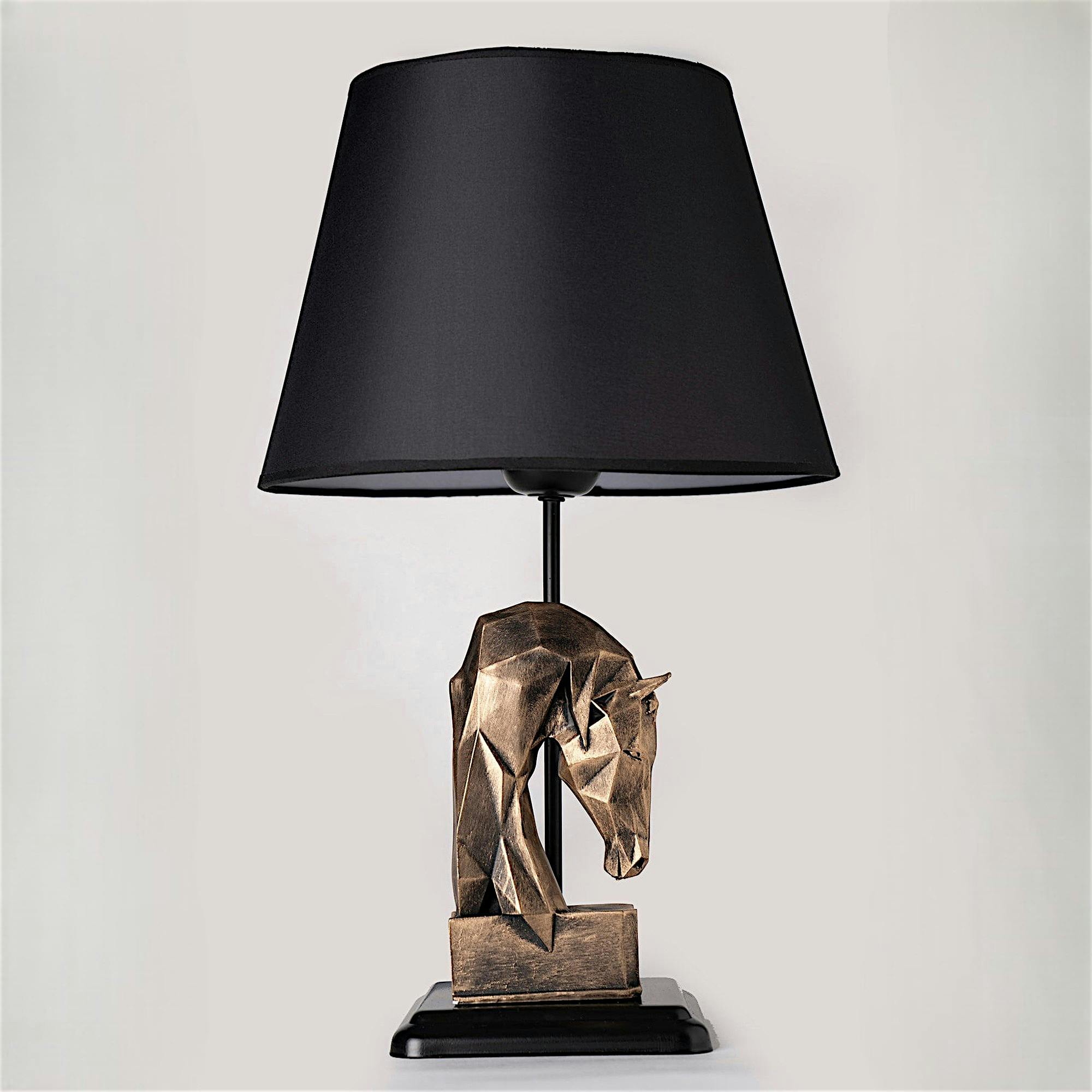 Lampe de salon décorative noire, tête de cheval dorée SILE