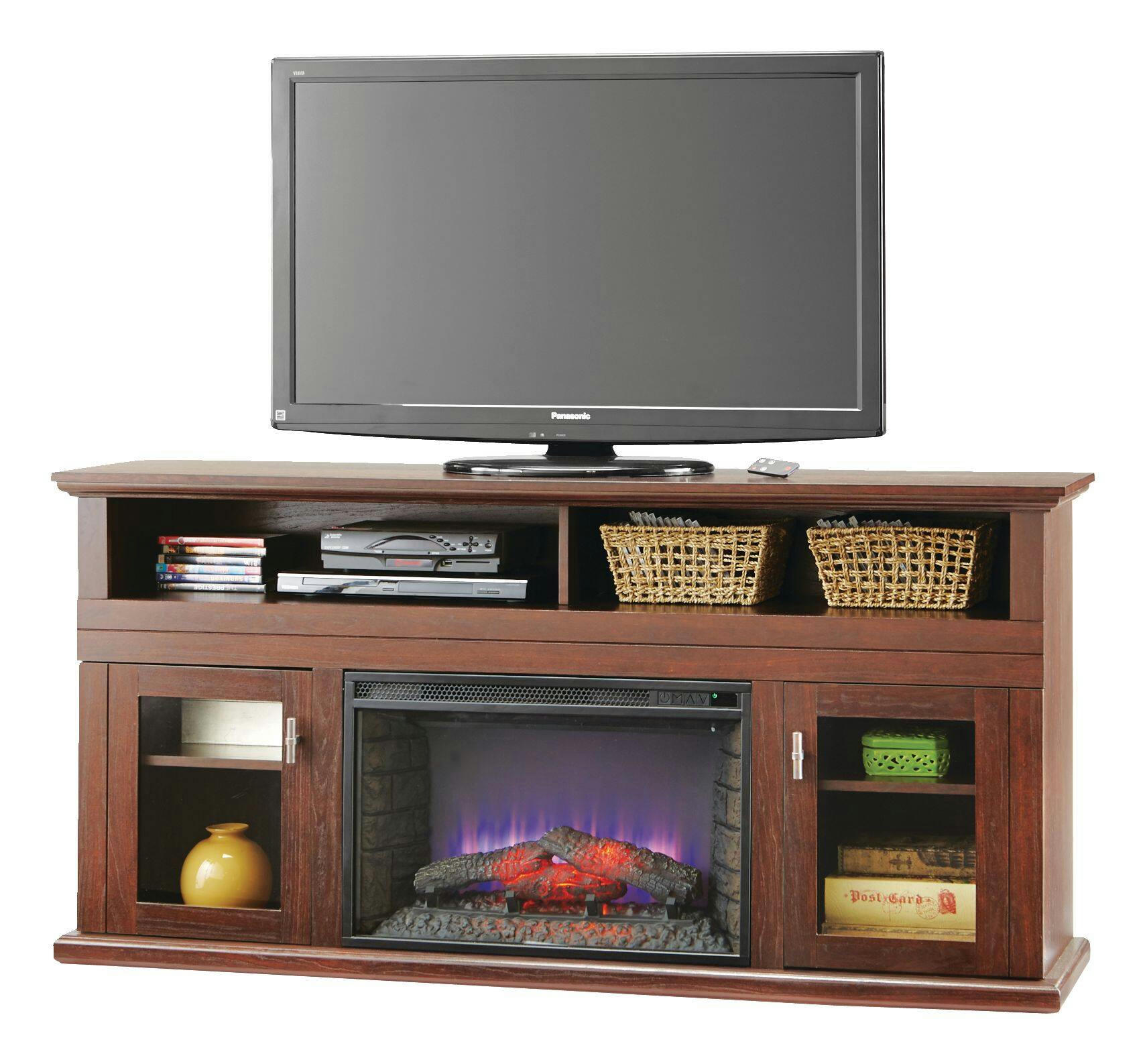 Komodo Surrey Media Electric Fireplace TV Stand, 64.5-in, 1400W, Includes Remote Control, Brown
