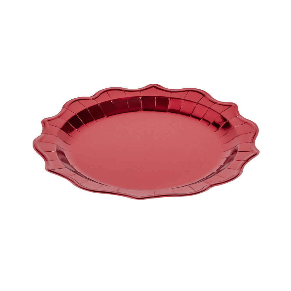 Plateau de présentation rond x4 en carton métallisé rouge Ø26cm