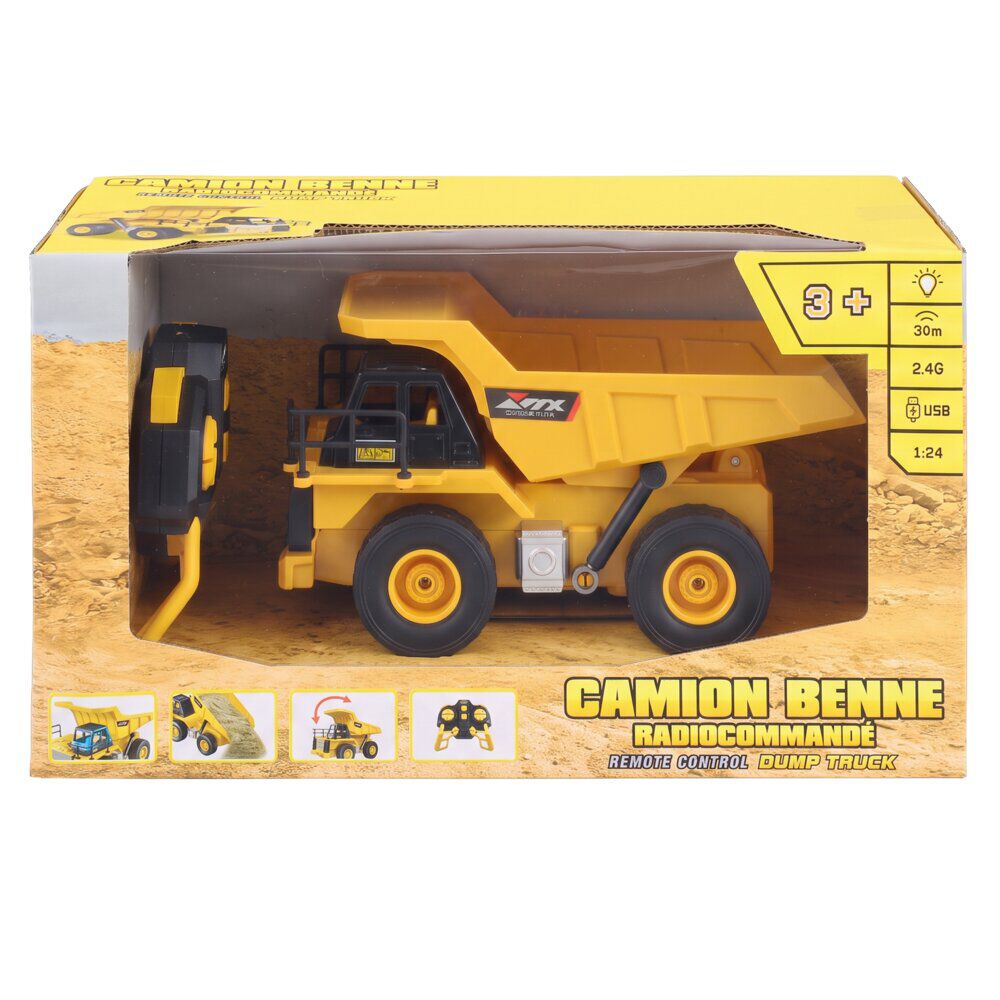 Camion benne et chantier télécommandé 1/24 jaune 20x11xH11cm