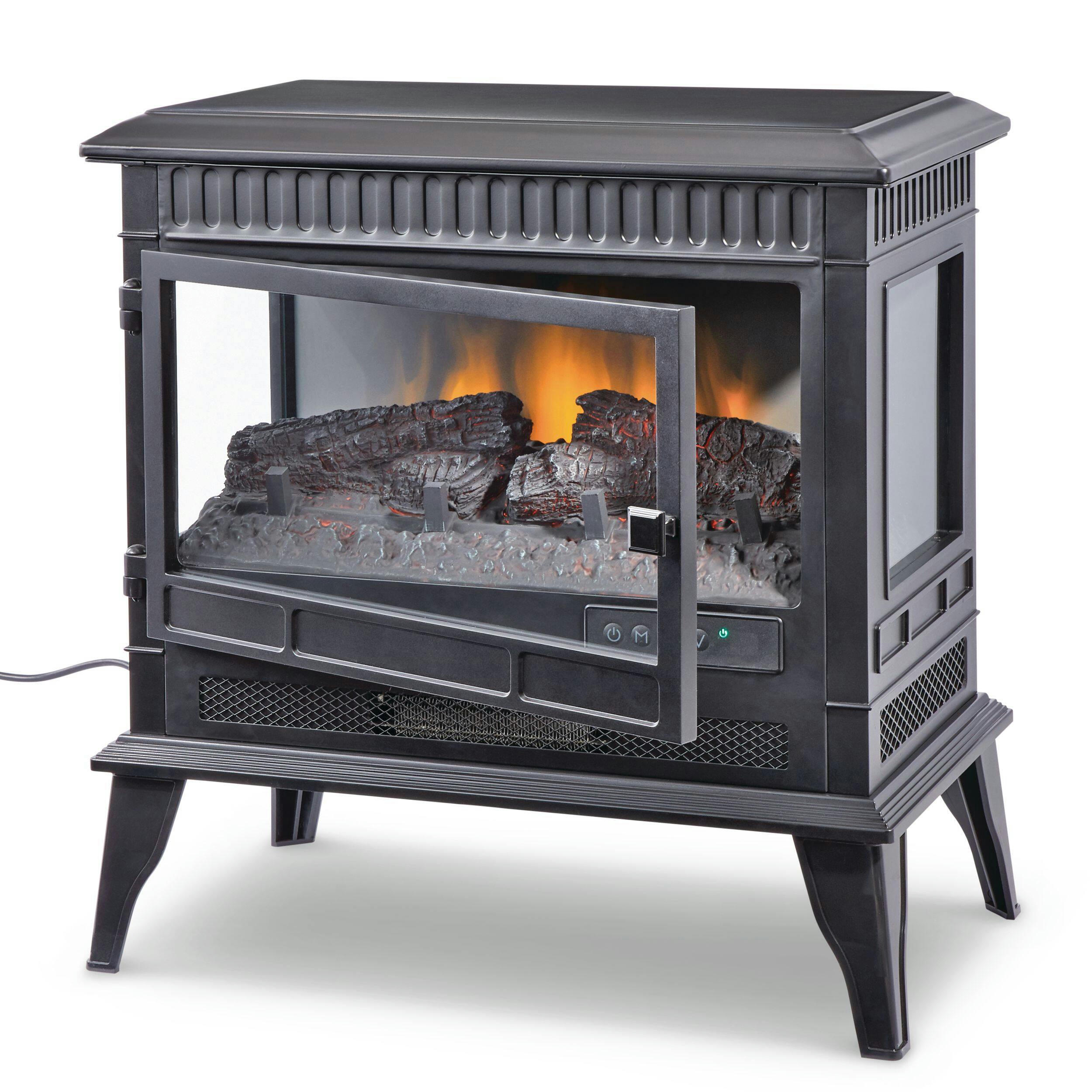 For Living 3-Side Freestanding Electric Fireplace Stove, 25-in, 1400W, Includes Remote Control, Black