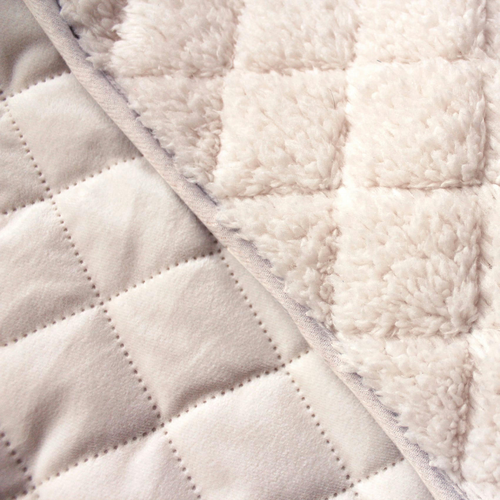 - Plaid en velours et sherpa polyester/velours ecru 125x150 cm