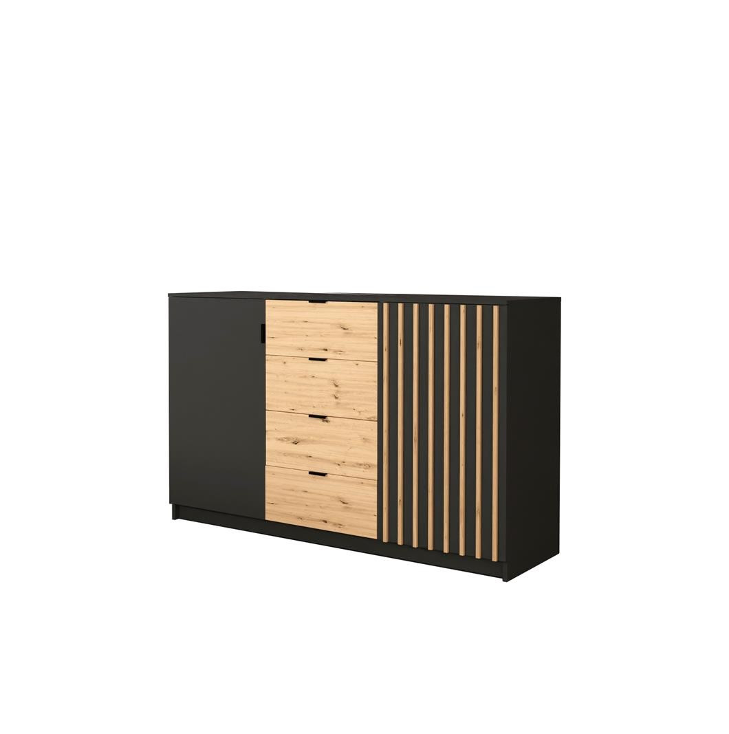Komoda z lamelami 2D4S ONYX 150/ czarna/wotan   lamel wotan