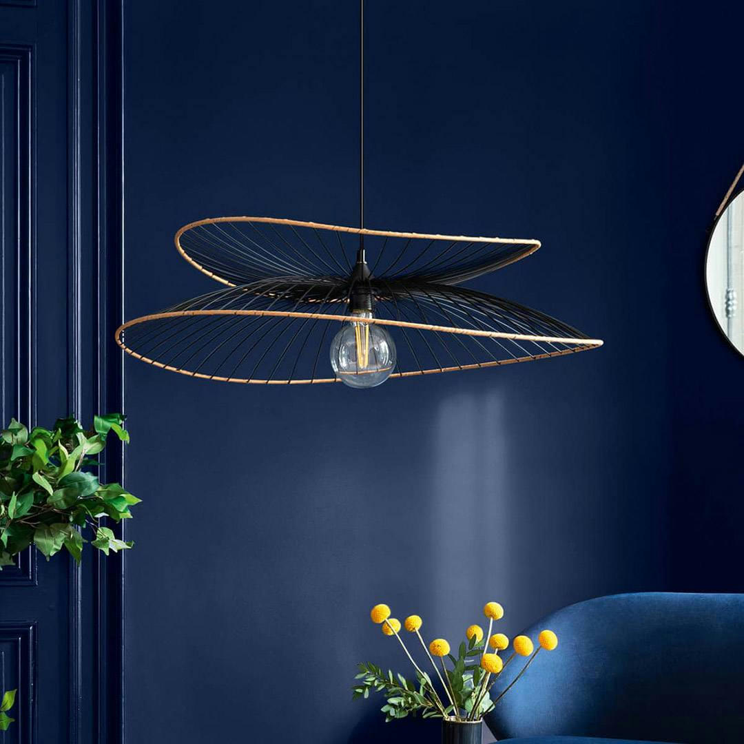 ALARA - Suspension métal et rotin noir D69,5cm