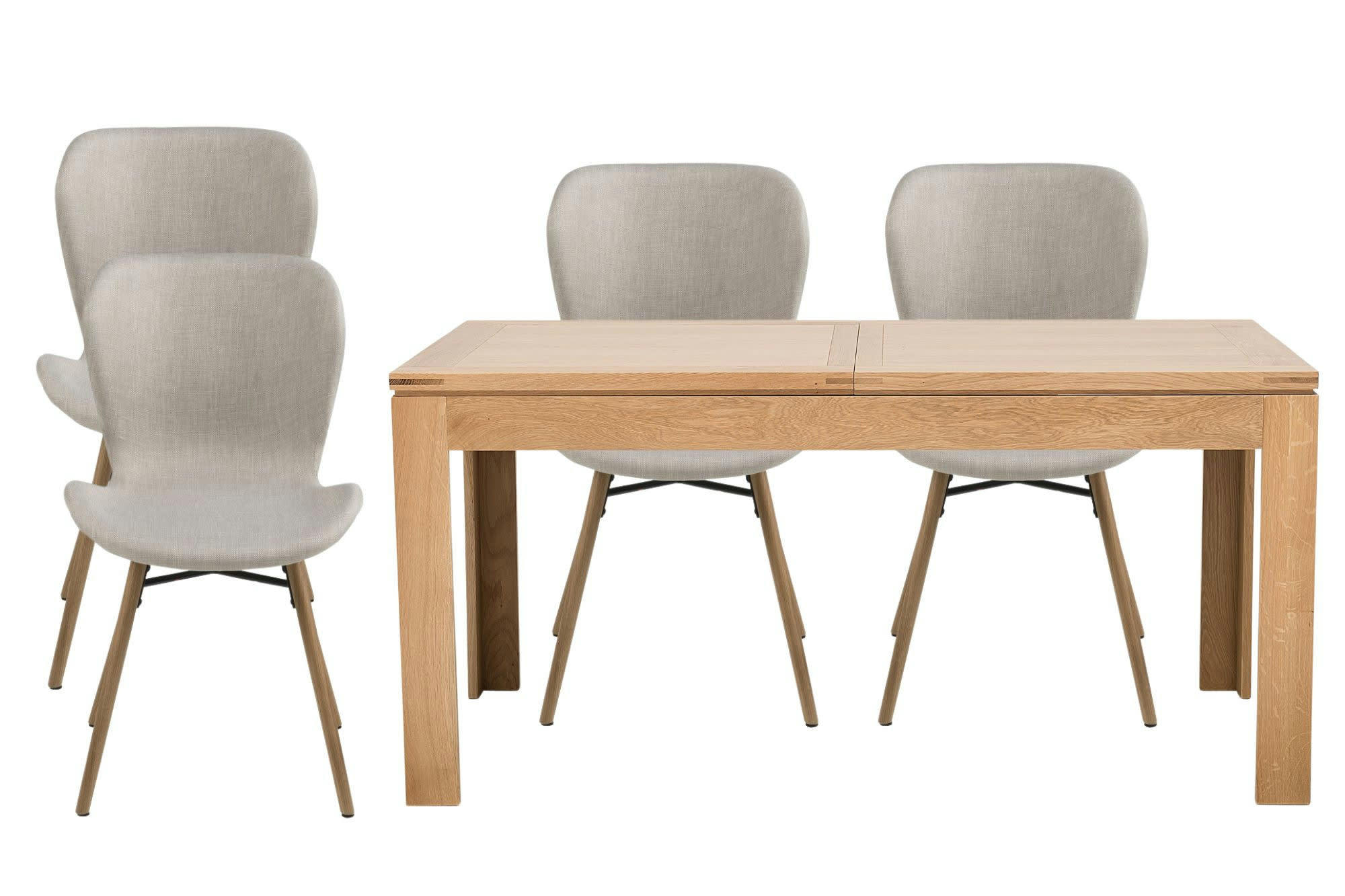 - Table rectangulaire à rallonges L160/240  + 4 chaises tissu