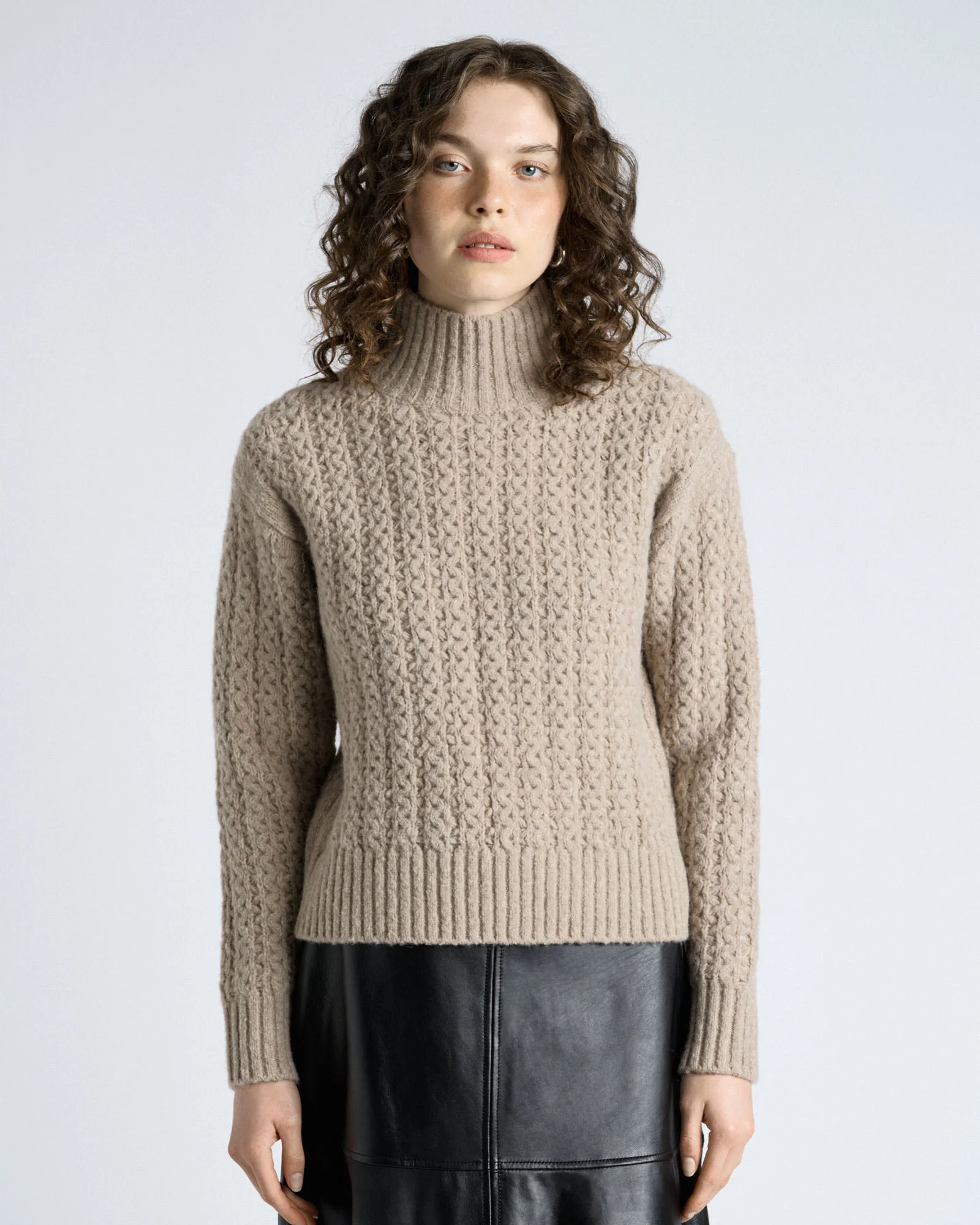 Merino Alpaca Blend Cable Turtle Neck Knit