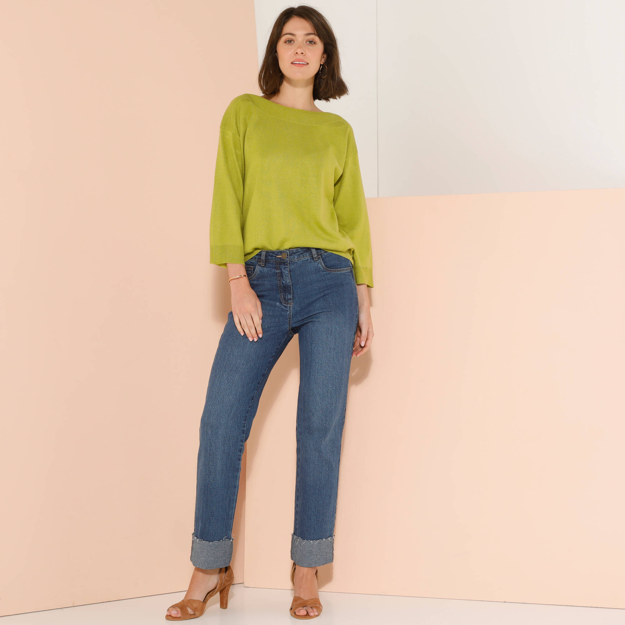 Pull col bateau manches 3/4, toucher doux