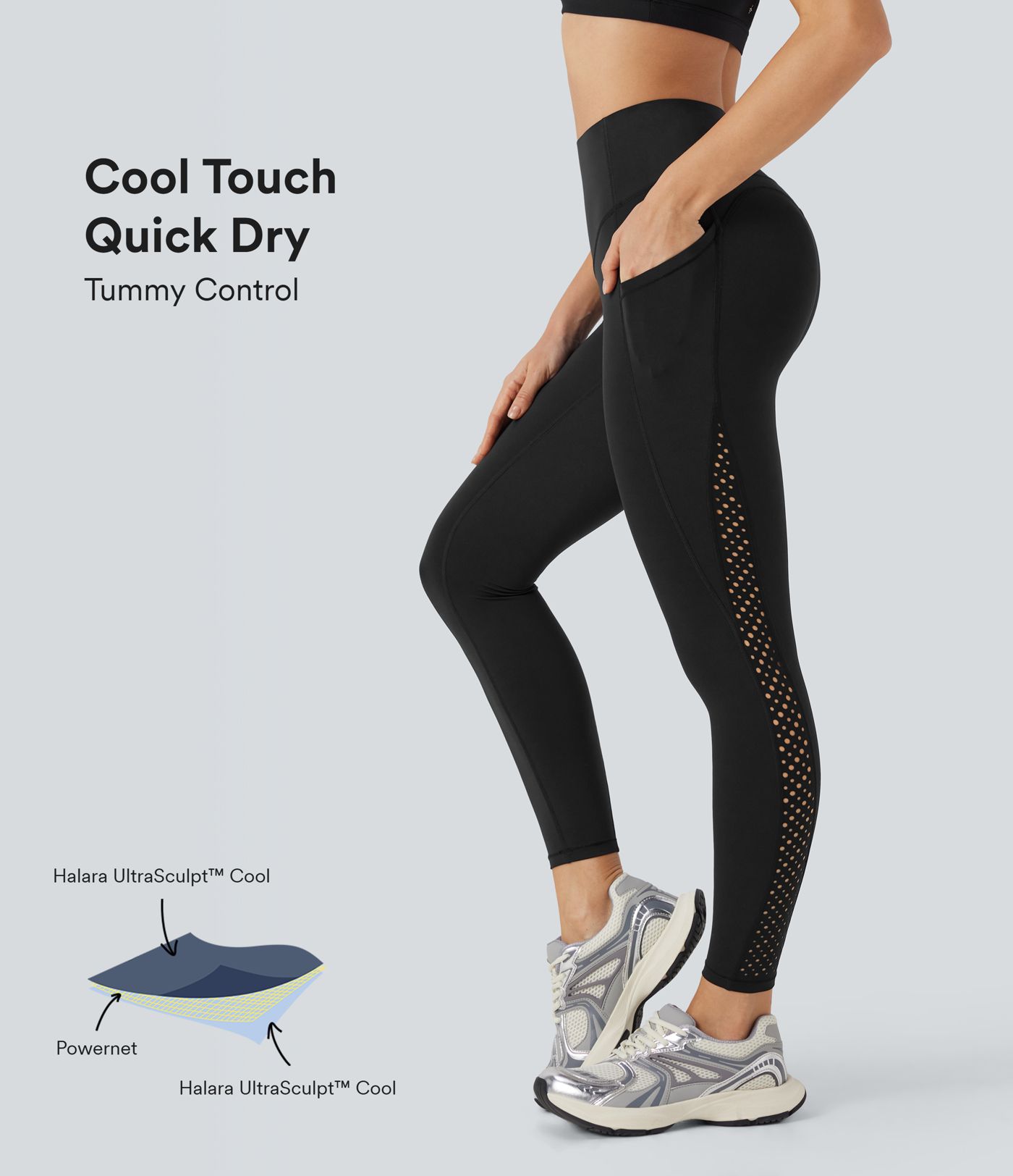 Legging de yoga Halara UltraSculpt™ gainant taille haute perforé Airy effet frais InstantCool et séchage rapide avec poches, protection solaire UPF50