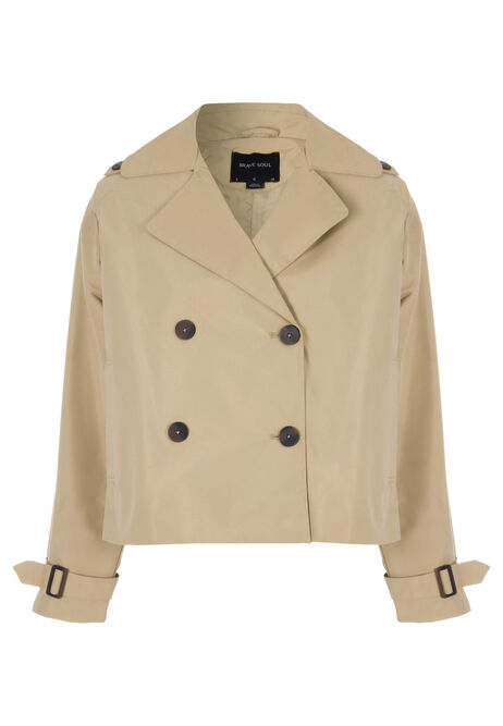Womens Beige Cropped Trench Coat