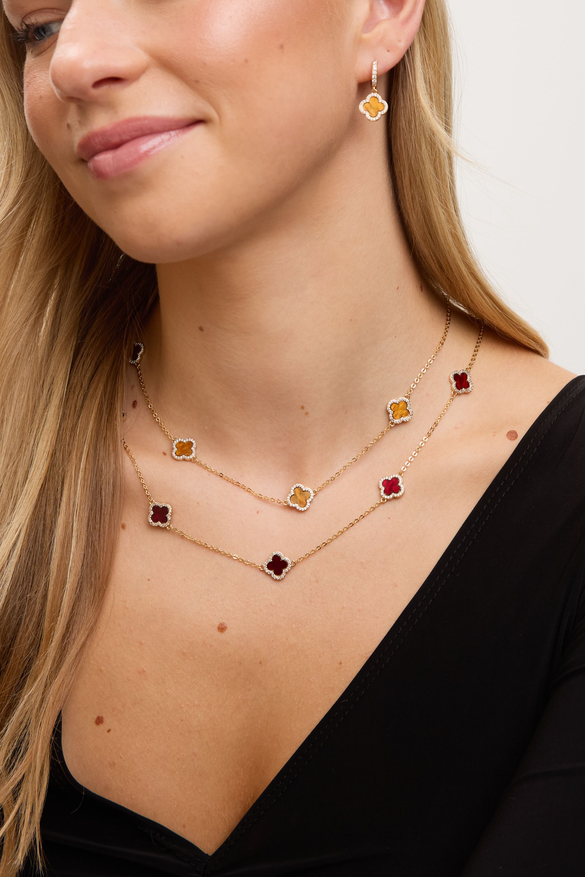Jon Richard Gold Plated Tigers Eye Station Clover Necklace