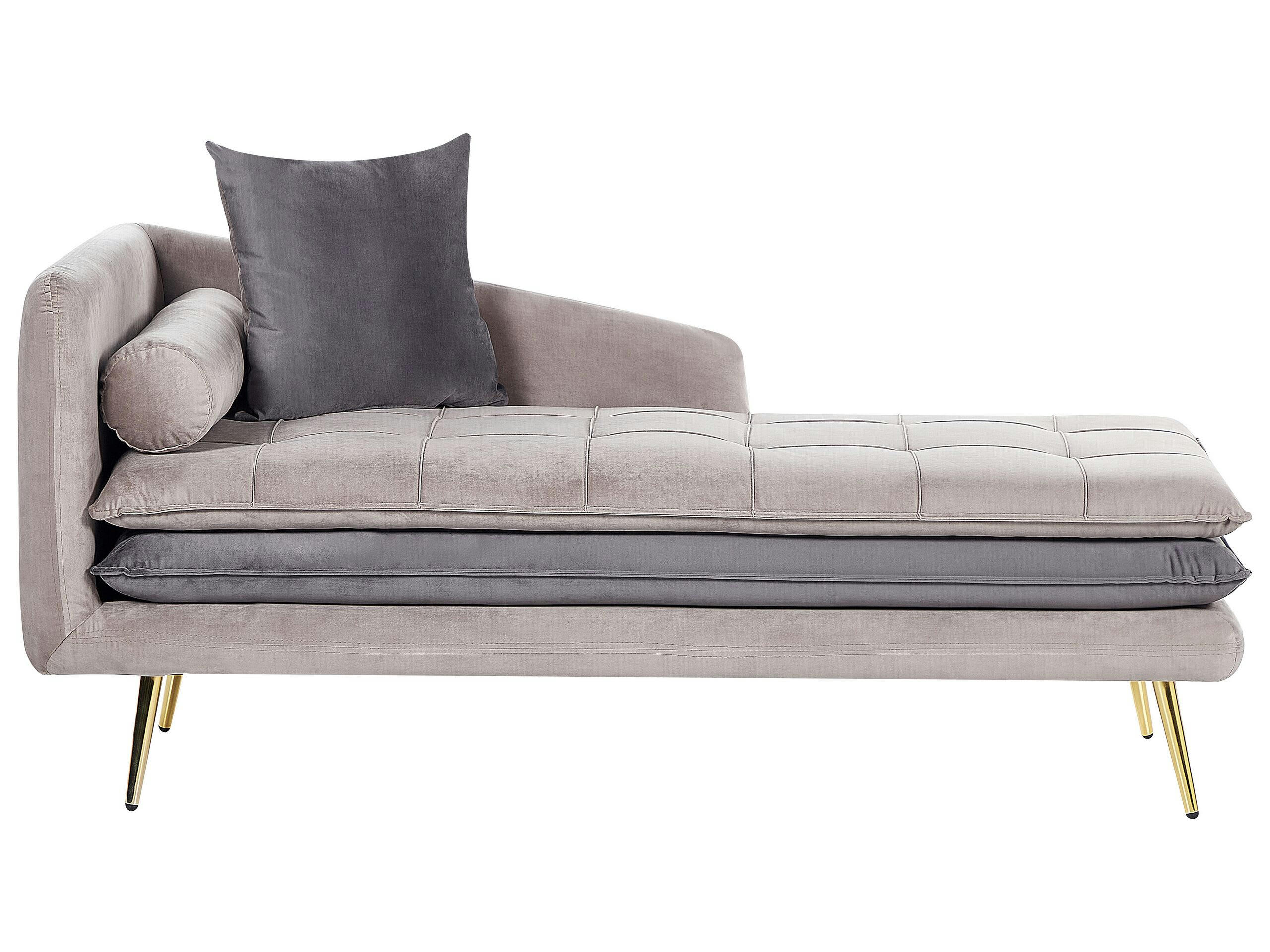 GONESSE - Chaise longue côté gauche en velours beige et gris