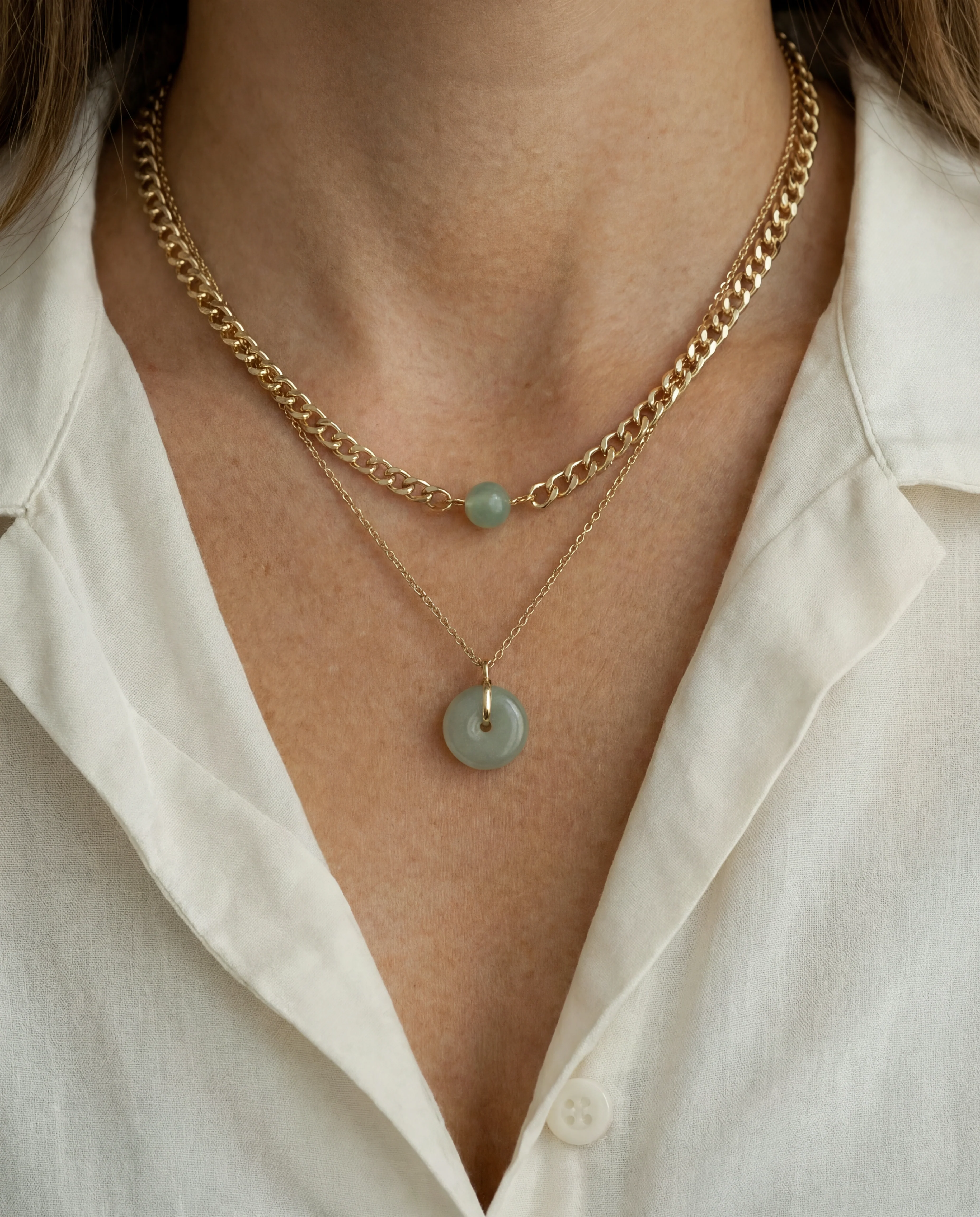 Coin — Green Jade Hollow Necklace