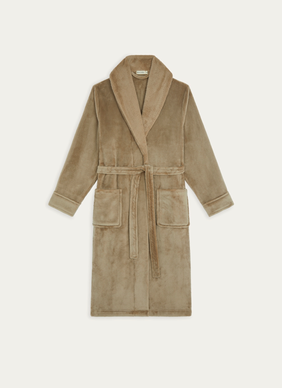 PEIGNOIR POLAIRE AVEC COL EN FAUSSE FOURRURE ARGILE