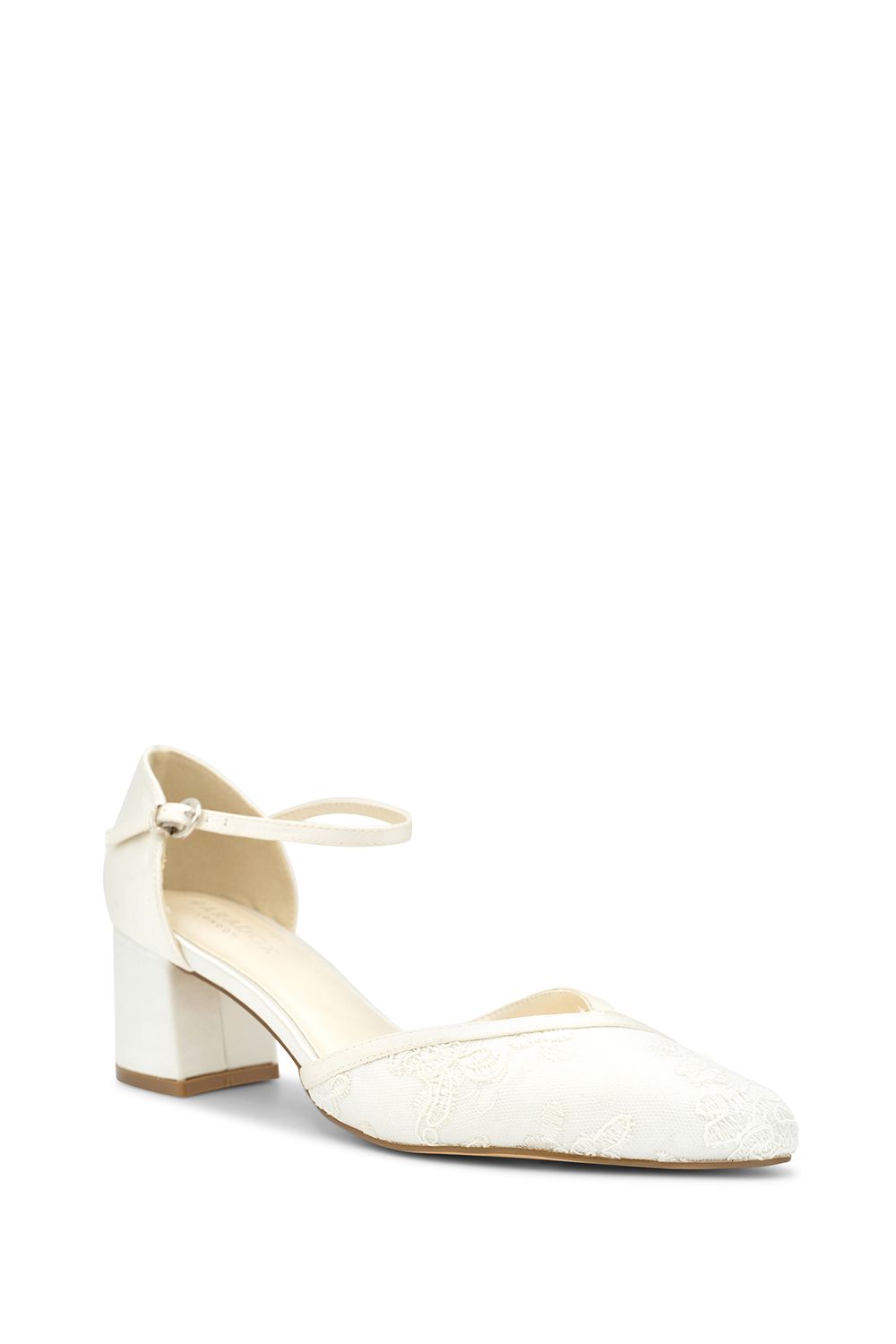 Paradox London Satin and Lace 'Charla' Mid Block Heel Court Shoes