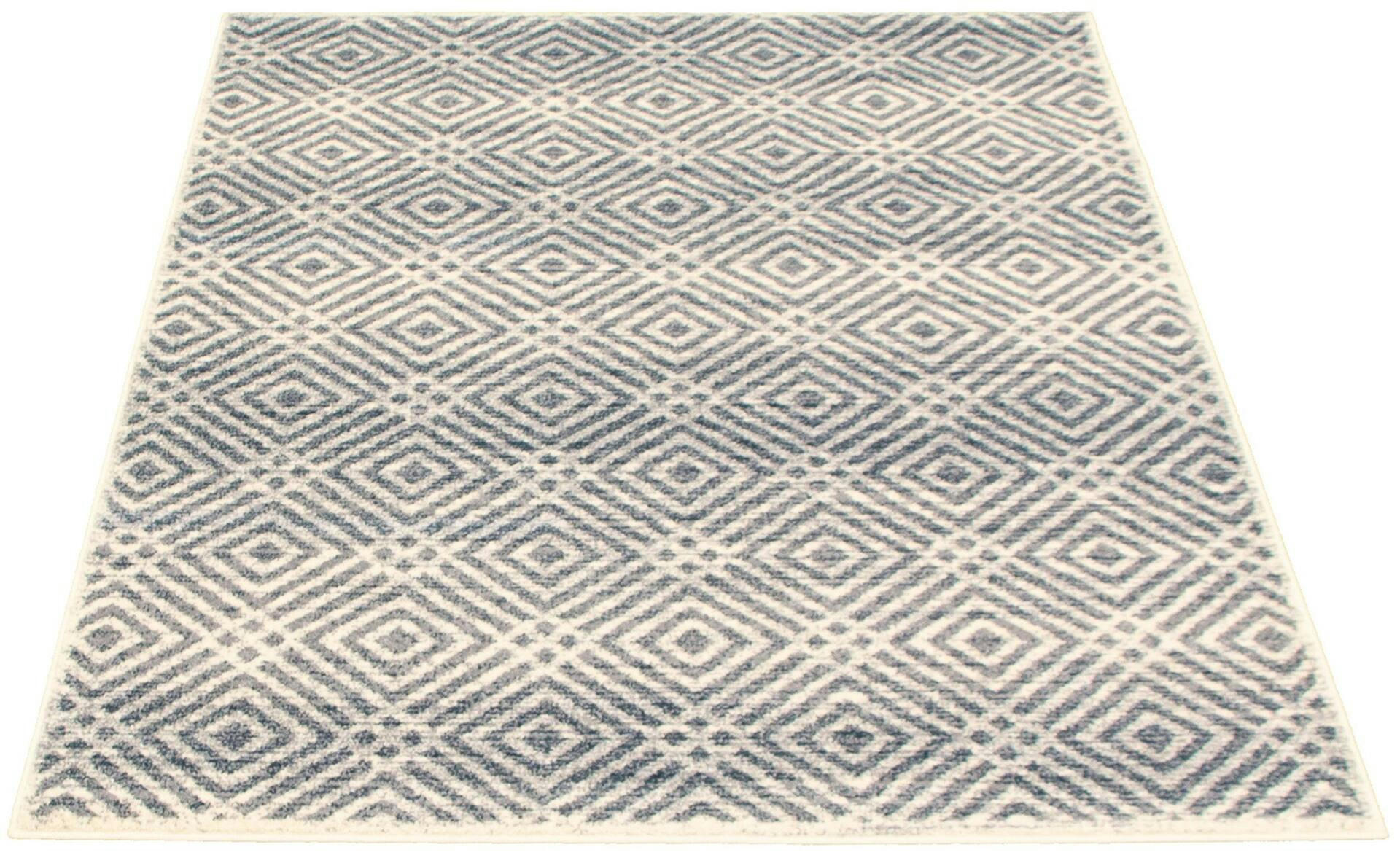 ECARPET Ember Rectangle Indoor Geometric Area Rug, Silver/Petrol, Assorted Sizes