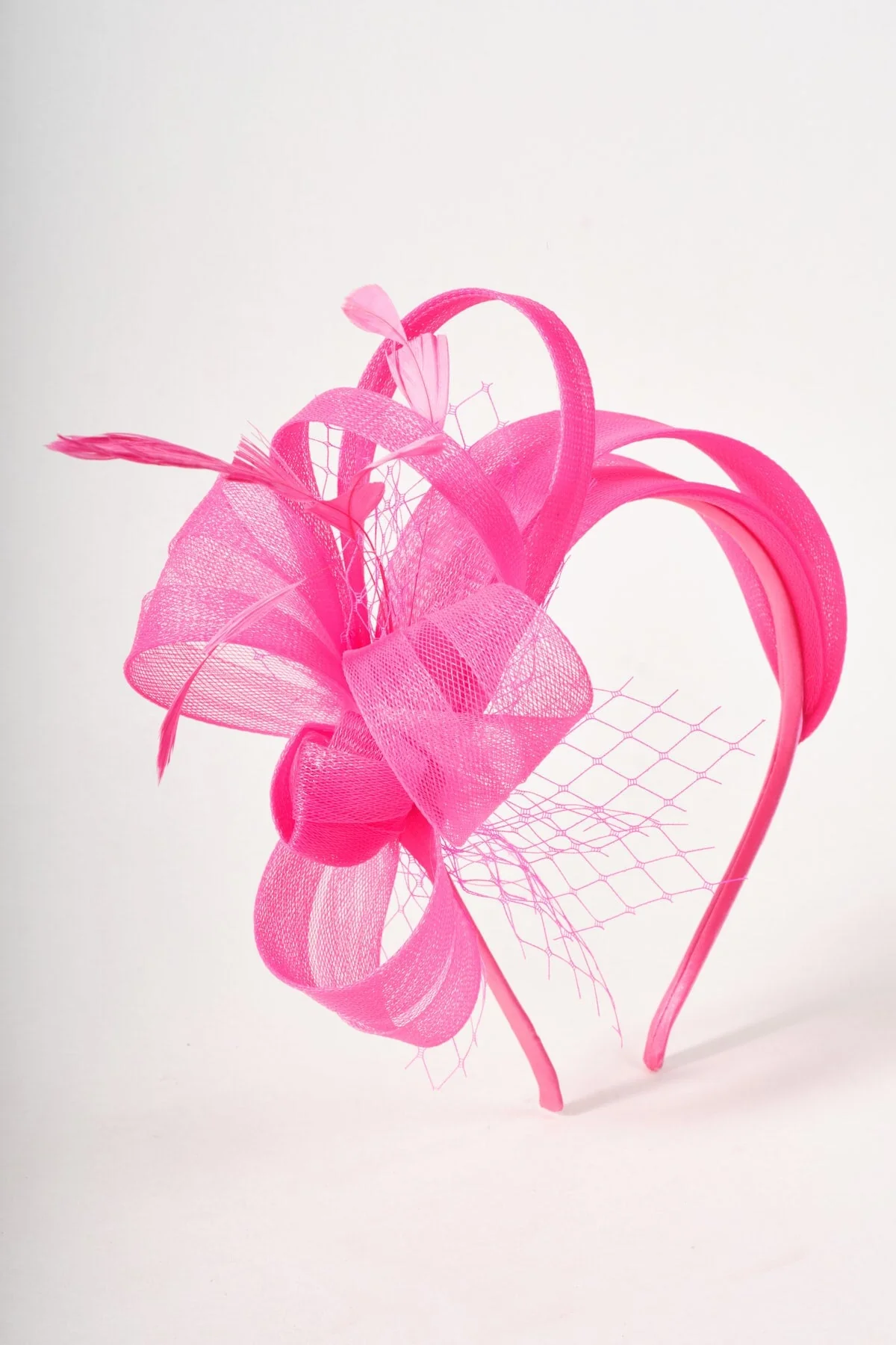 Pink Hairband Fascinator with Bow & Feathers