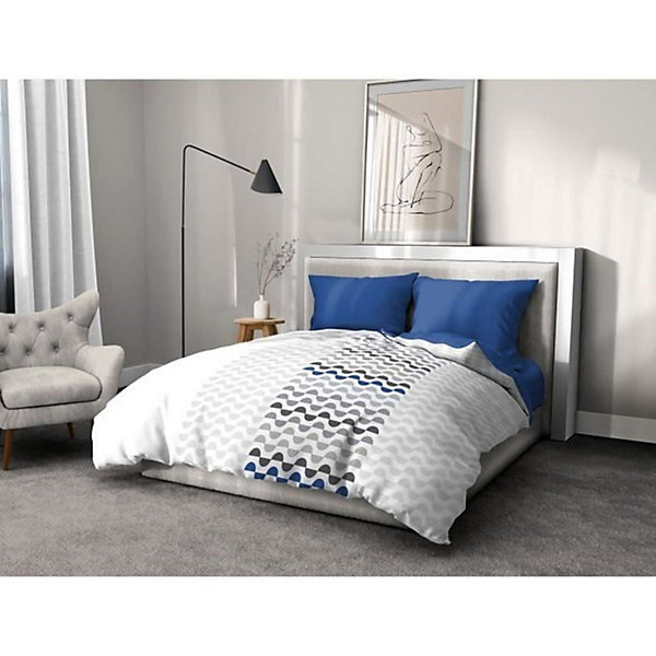 Parure de couette microfibre AMBROISIE - 1 housse de couette 220 x 240 cm   2 taies d'oreiller 63 x 63 cm - Bleu
