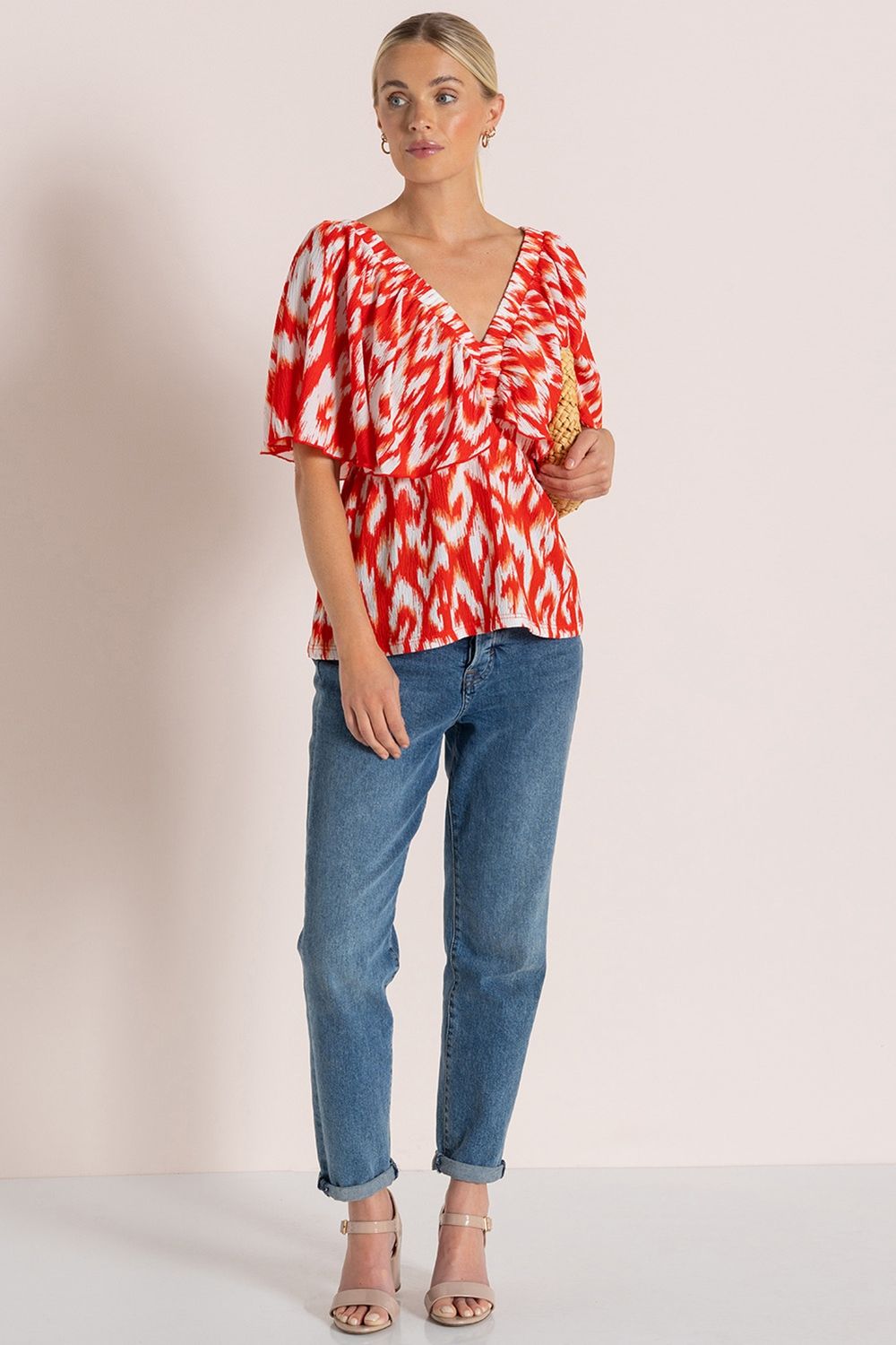 Klass. Printed V Neck Top