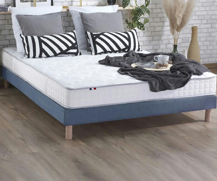 ENSEMBLE ZENITH - Ensemble Matelas mémoire de forme sommier bleu 140x190