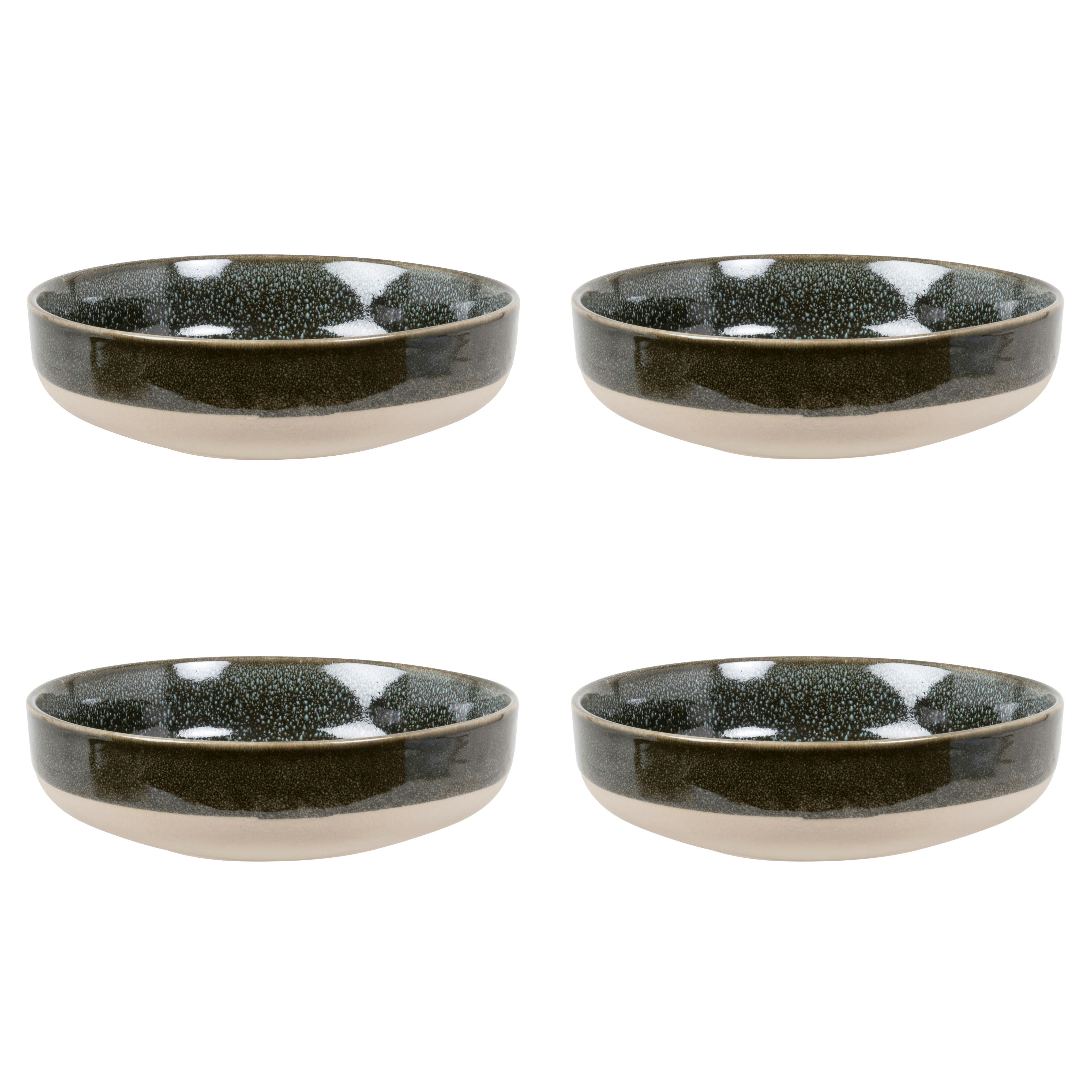 TADAKI - Assiette creuse en grès vert et beige