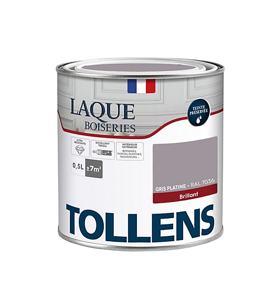 Laque boiseries et métal Tollens RAL 7036 gris platine brillant 500ml