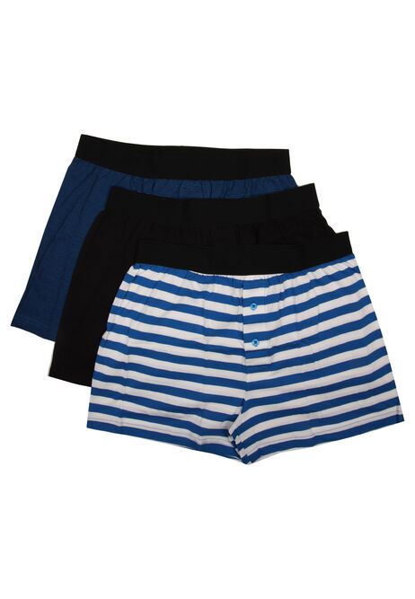 Mens 3pk Blue Stripe Loosefit Boxers